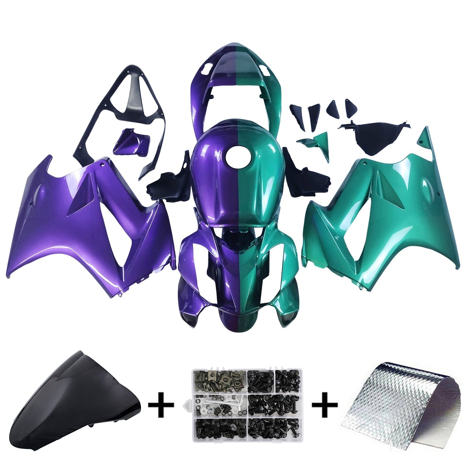 Amotopart 2002-2012 Honda VFR800 Purple Green Fairing Kit