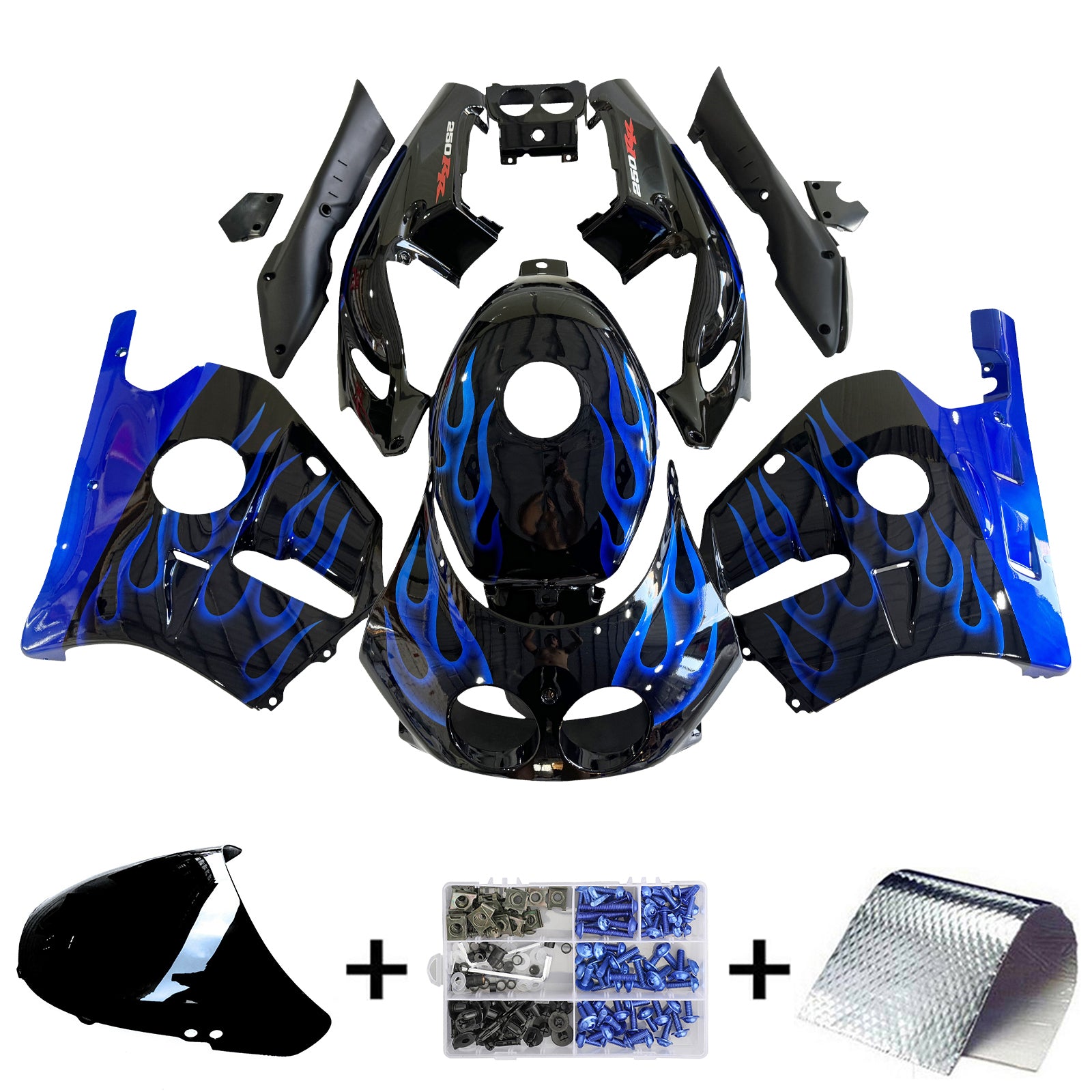 Amotopart 1990-1998 Honda CBR250RR MC22 Black Blue Fairing Kit