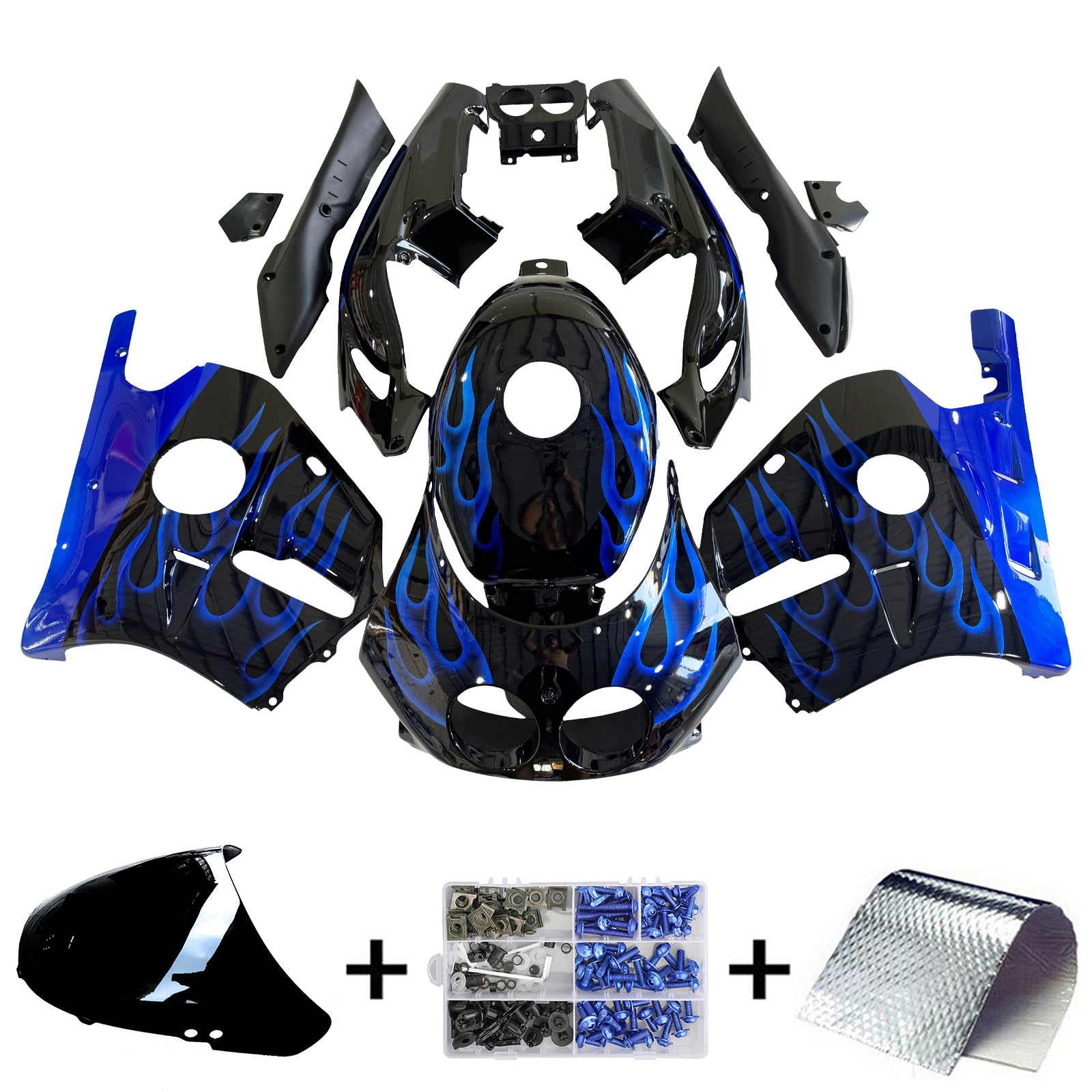 Amotopart 1990-1998 Honda CBR250RR MC22 Black Blue Fairing Kit