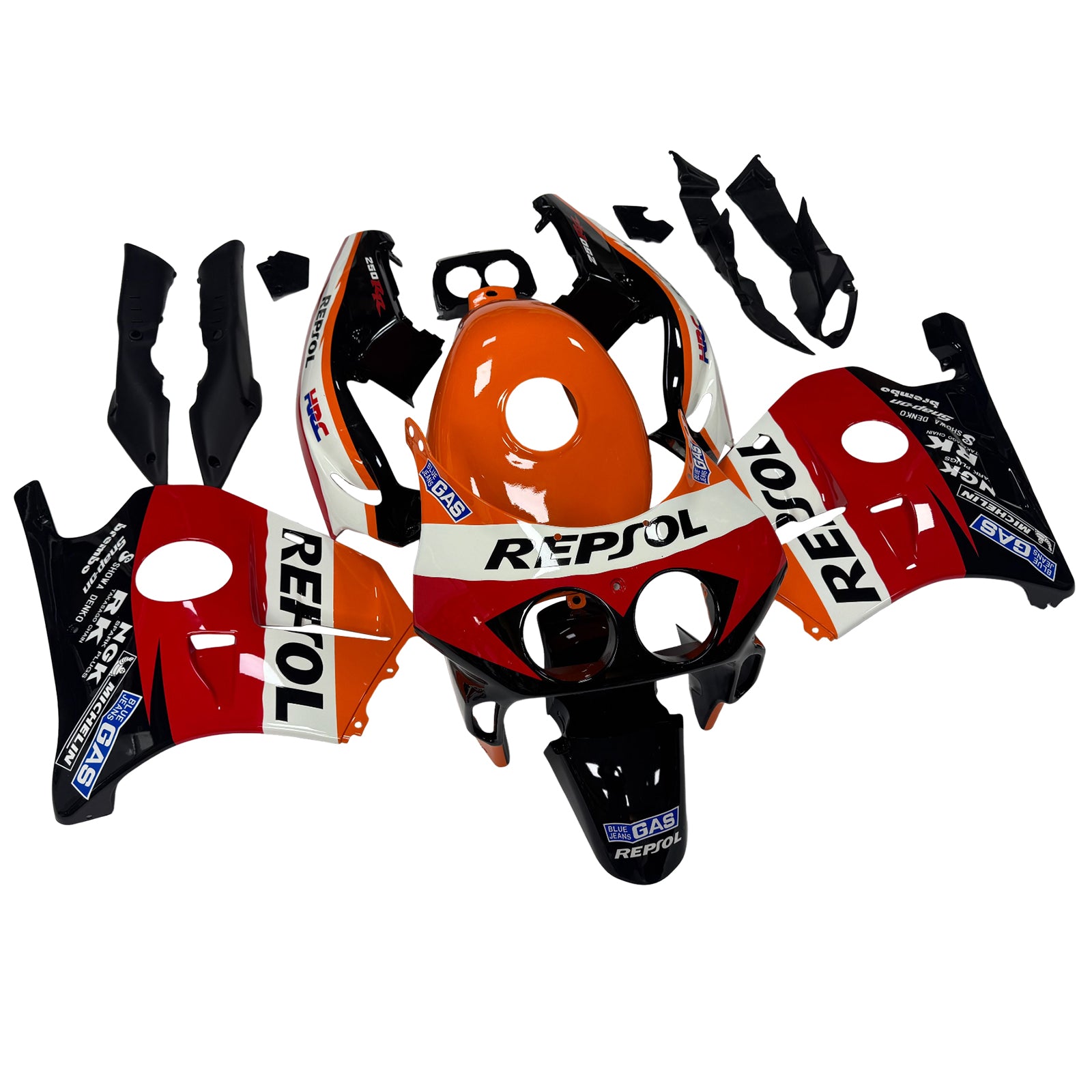 Amotopart 1990-1998 Honda CBR250RR MC22 Black Orange Red Fairing Kit