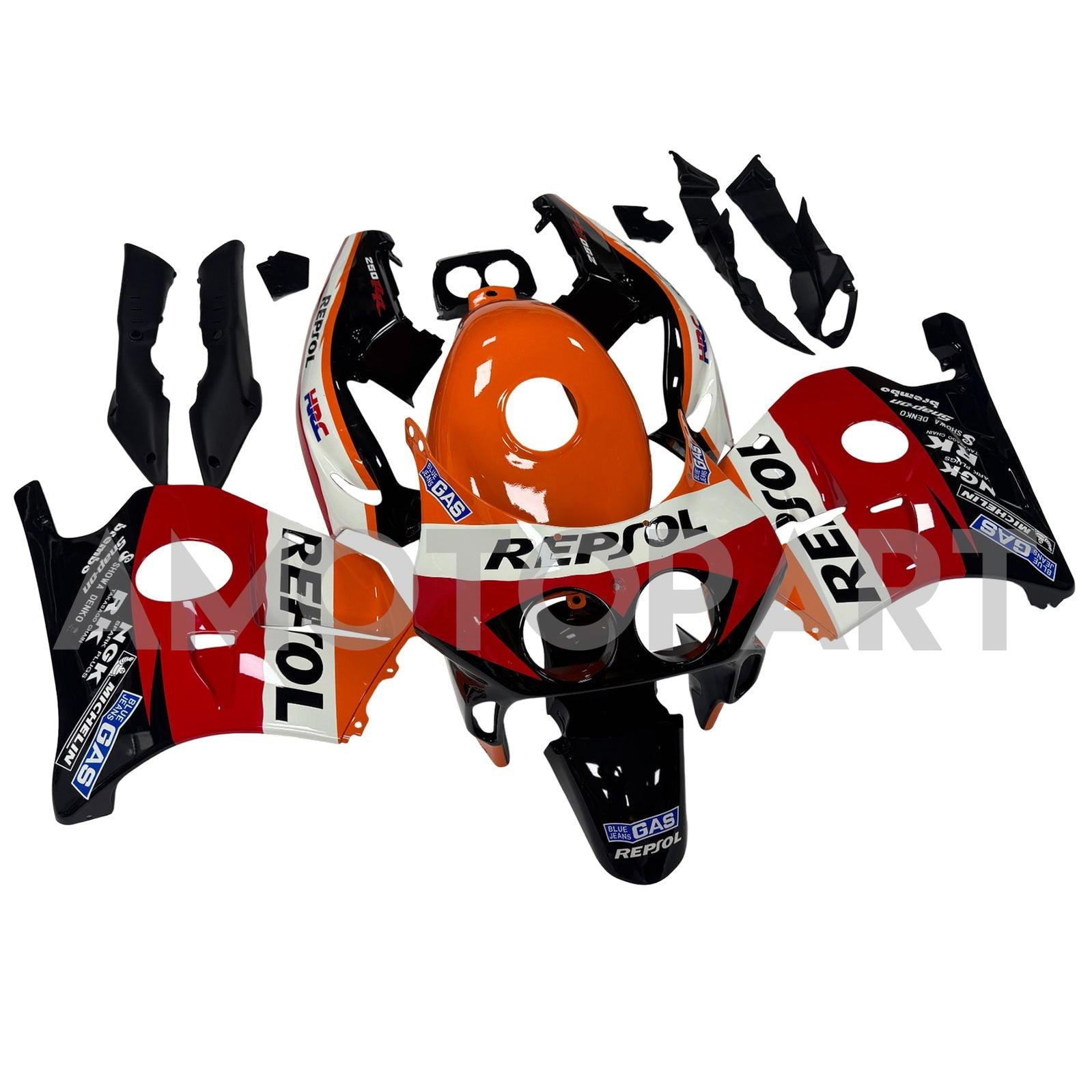 Amotopart 1990-1998 Honda CBR250RR MC22 Black Orange Red Fairing Kit