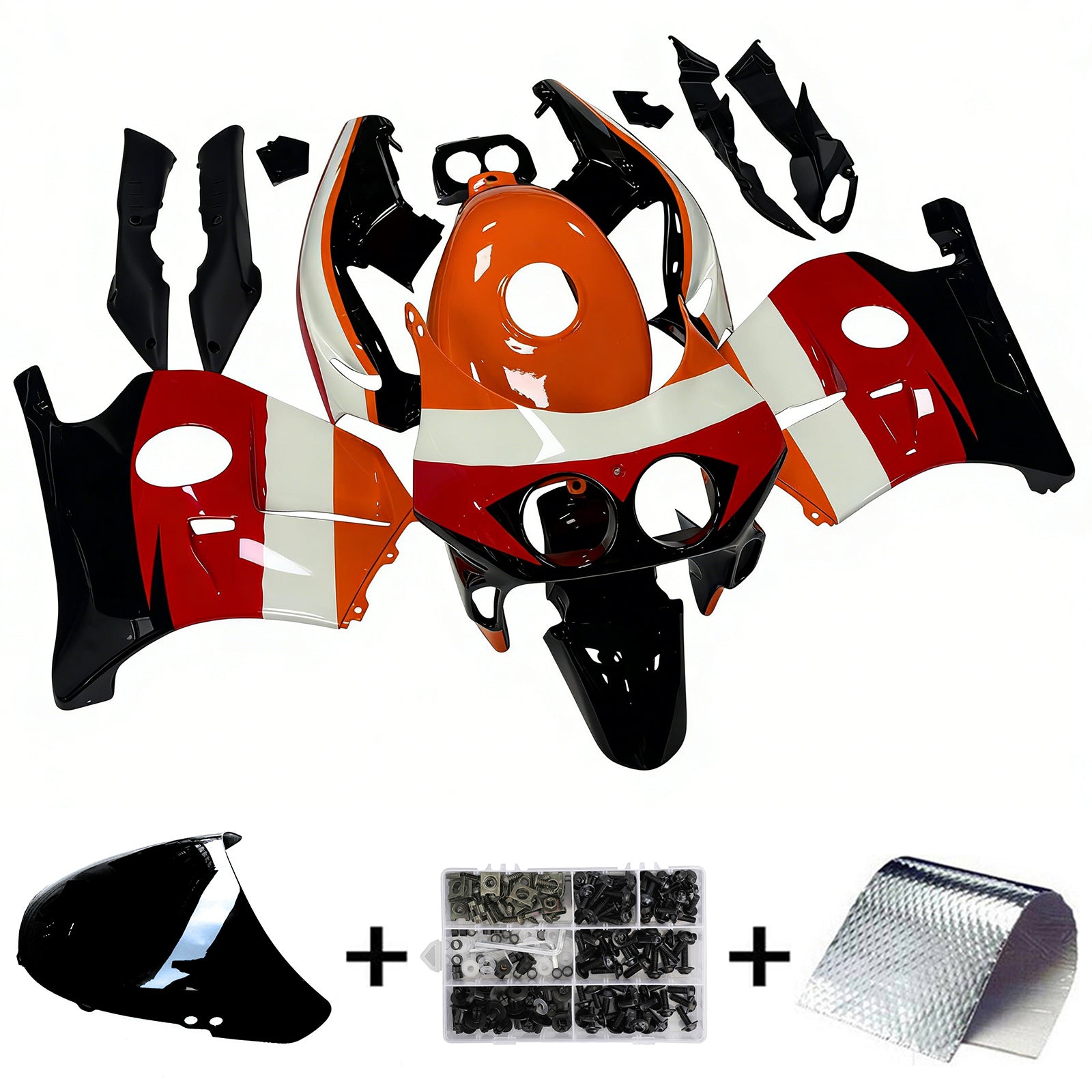 Amotopart 1990-1998 Honda CBR250RR MC22 Kit de carenado negro naranja rojo