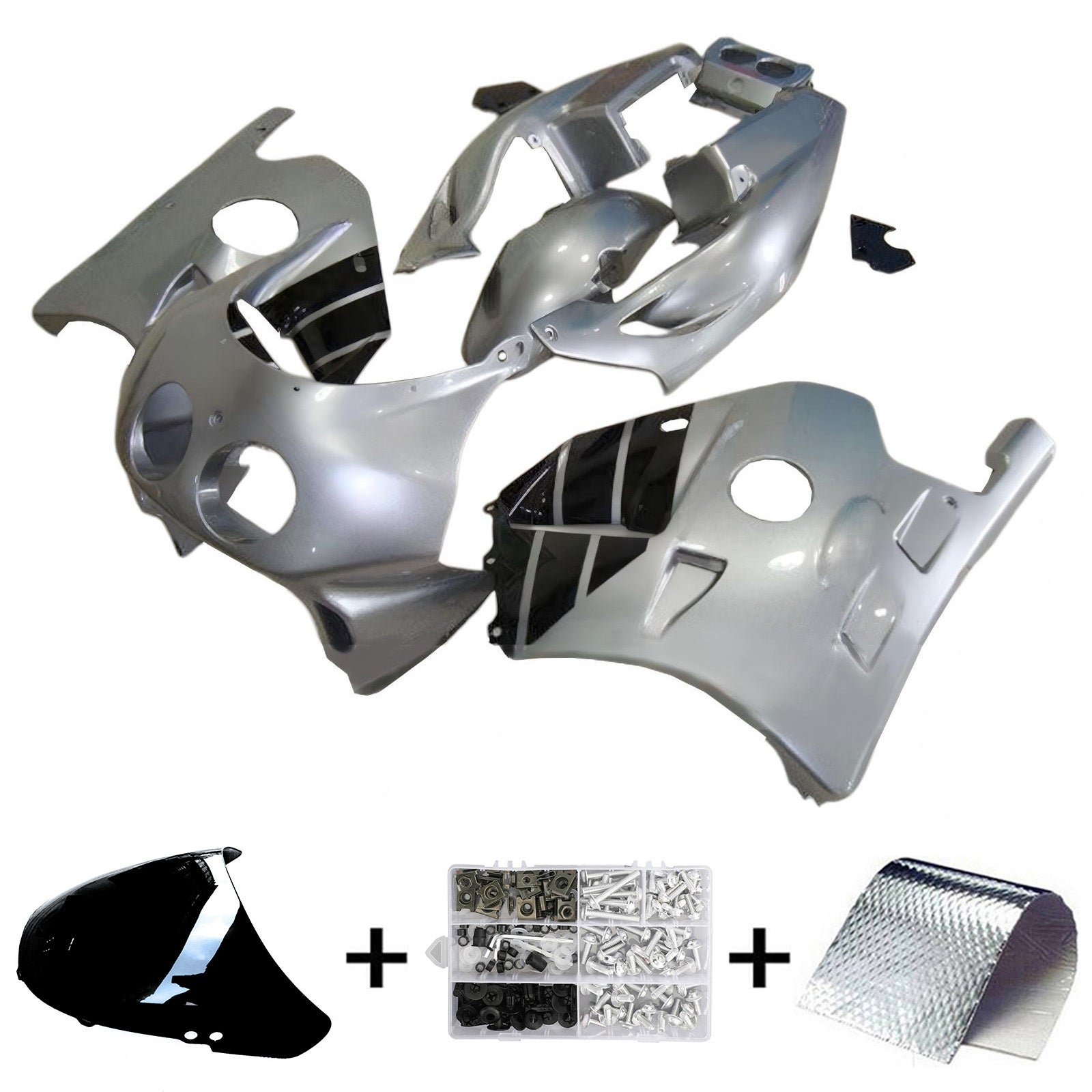 Amotopart 1990-1998 Honda CBR250RR MC22 Silver Black Fairing Kit