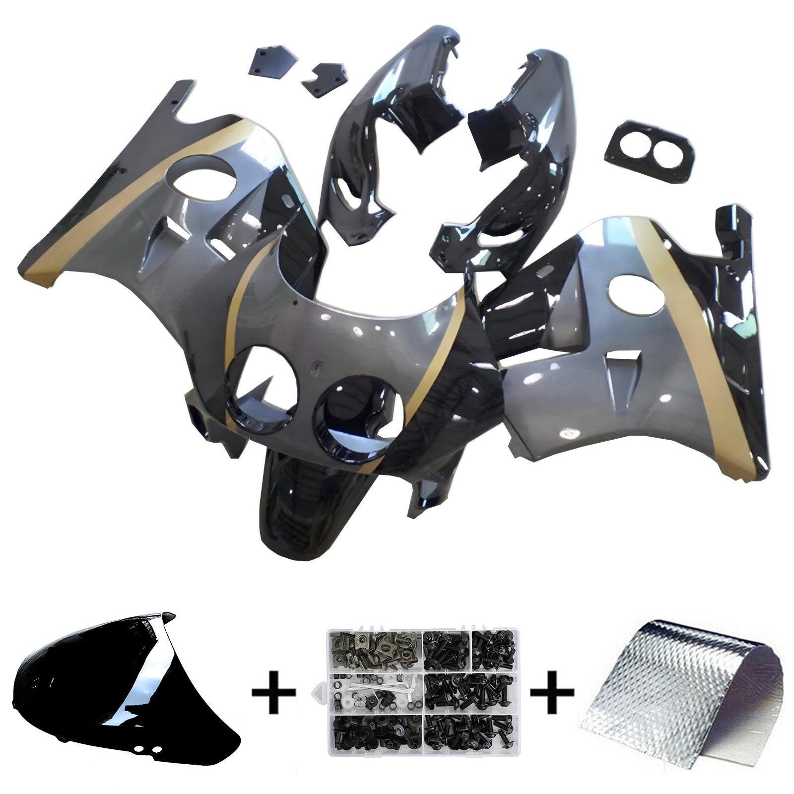 Amotopart 1990-1998 Honda CBR250RR MC22 Black Grey Fairing Kit
