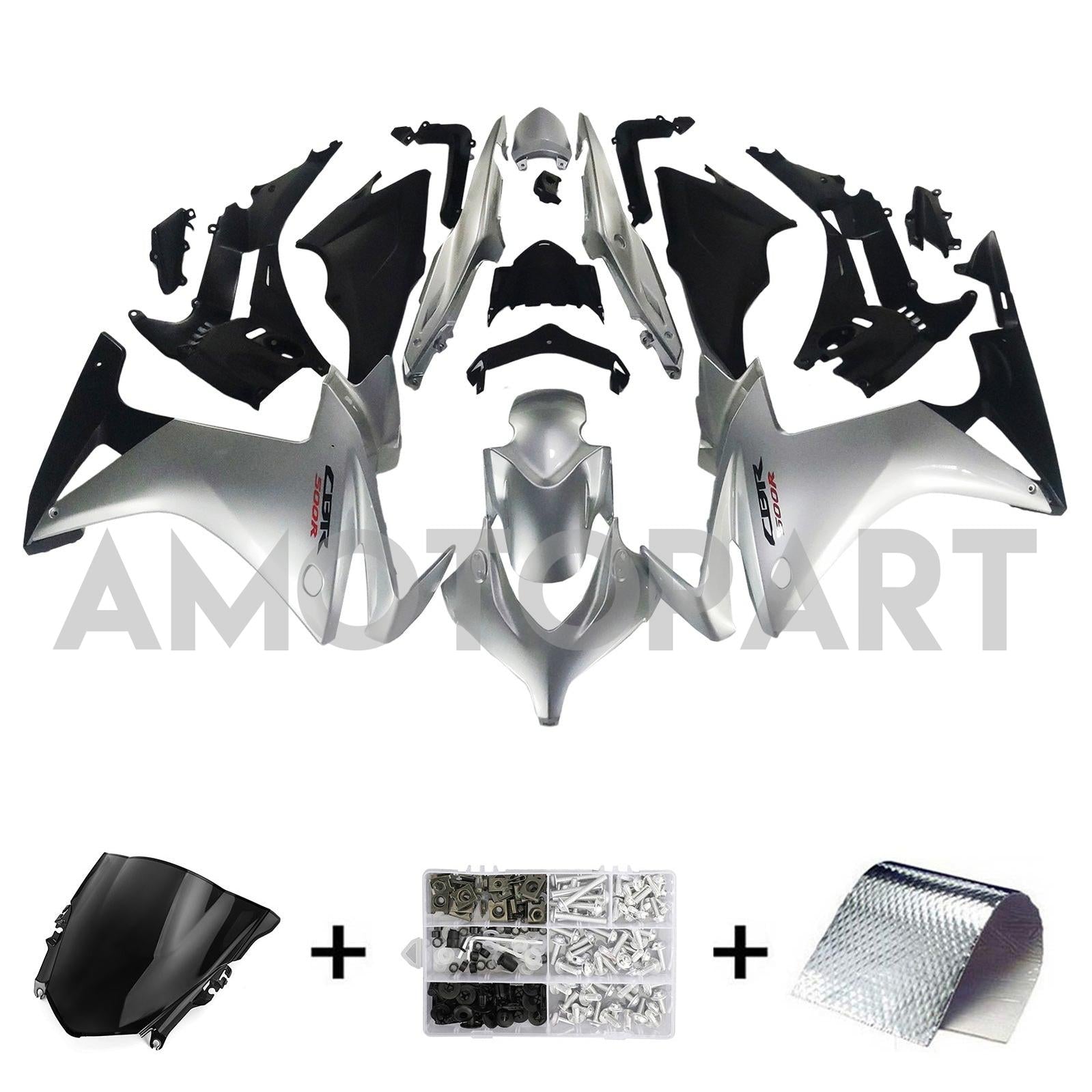 Amotopart 2013-2015 CBR500R Honda Gloss Silver&Black Fairing Kit