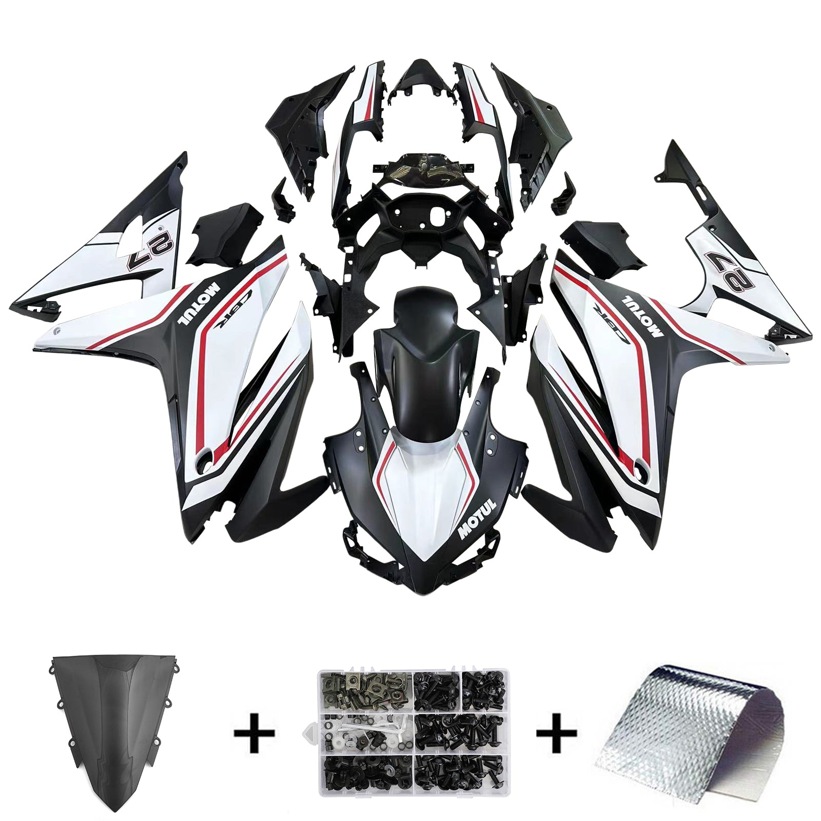 Amotopart 2016-2018 Honda CBR500R Fairing White & Red Stripe Kit