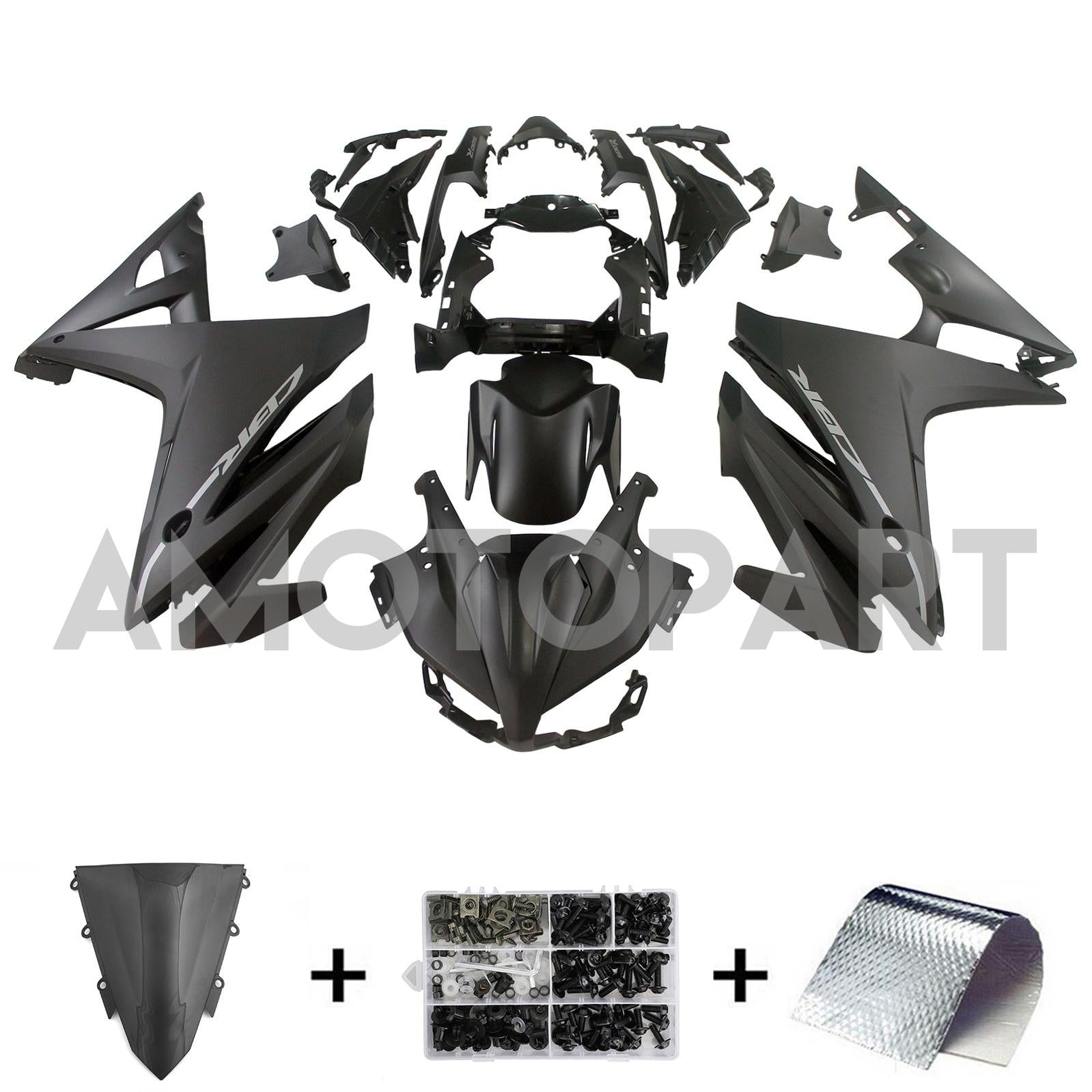 Amotopart 2016-2018 Honda CBR500R Verkleidung Mattes Black Kit