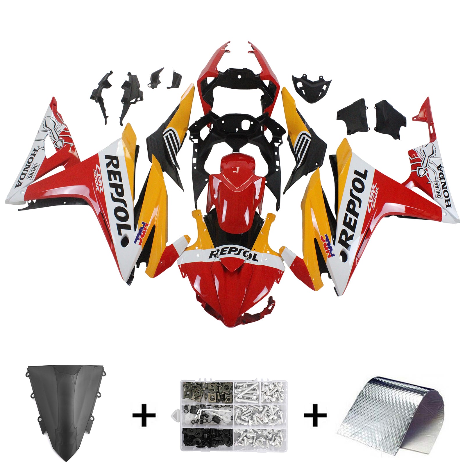 Amotopart 2016–2018 Honda CBR500R Verkleidung, Rot&Orange Repjol Kit