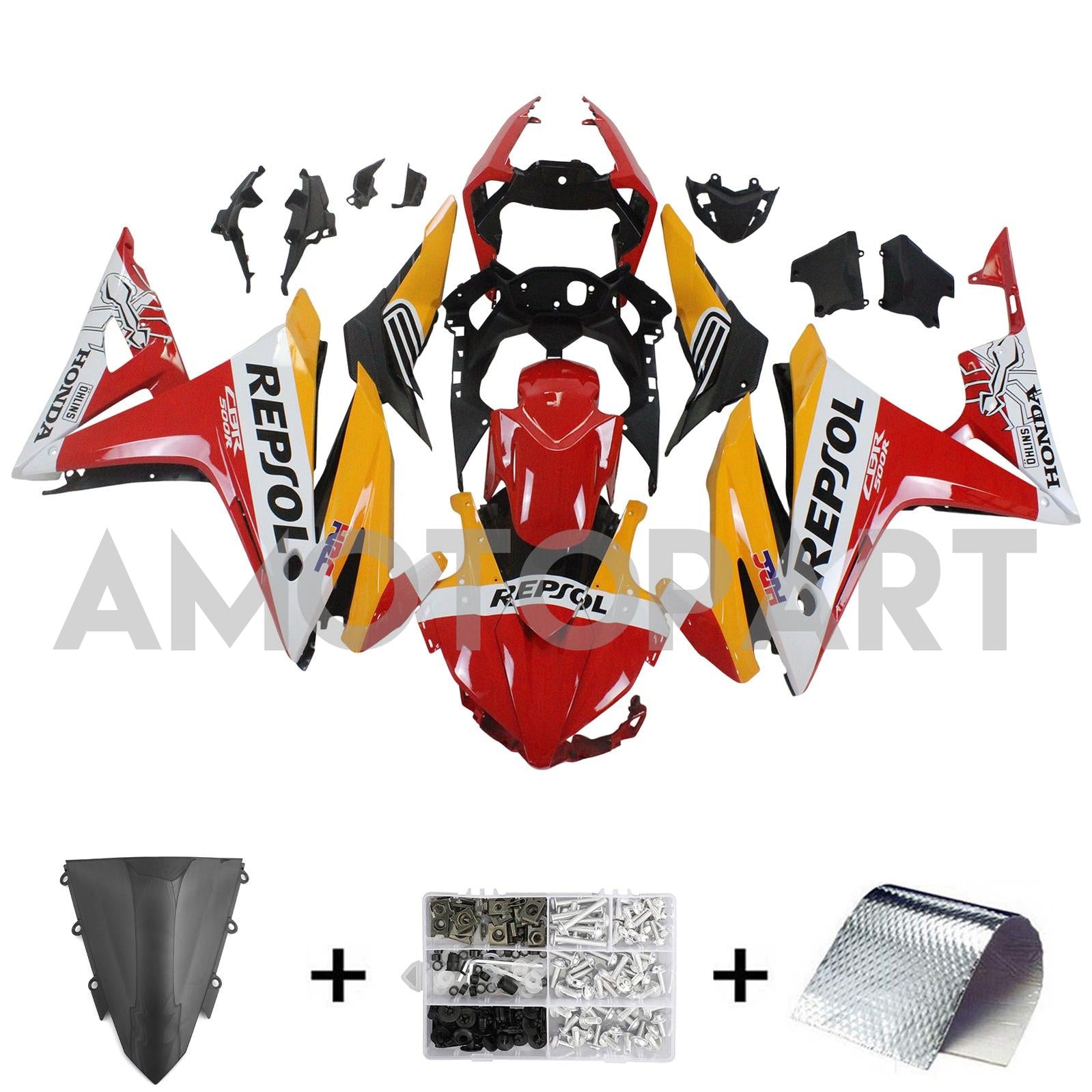 Amotopart 2016-2018 Honda CBR500R Fairing Red&Orange Repjol Kit