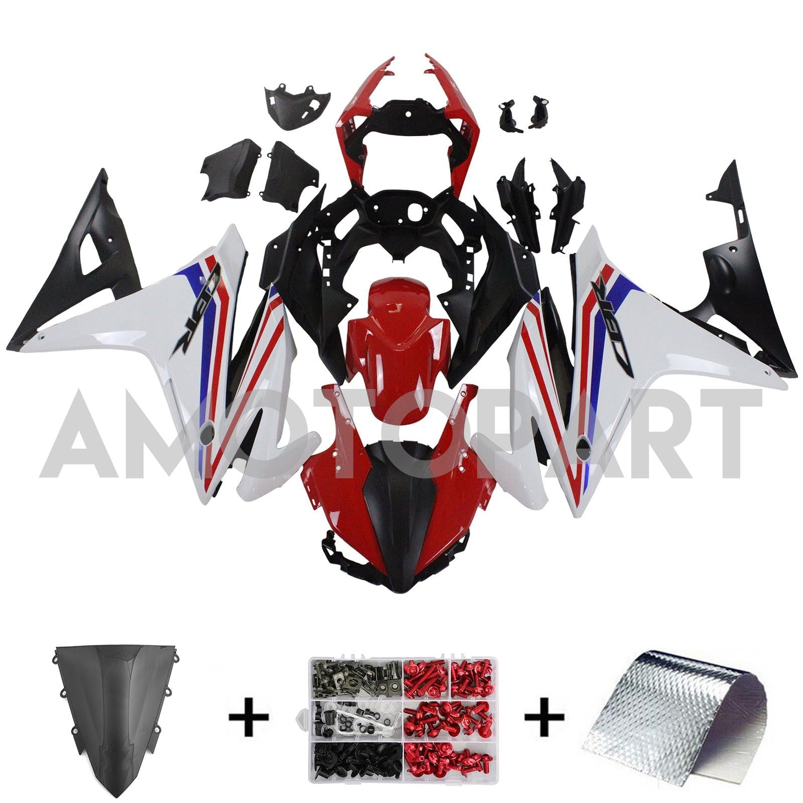 Amotopart 2016-2018 ホンダ CBR500R フェアリング ホワイト&レッド キット