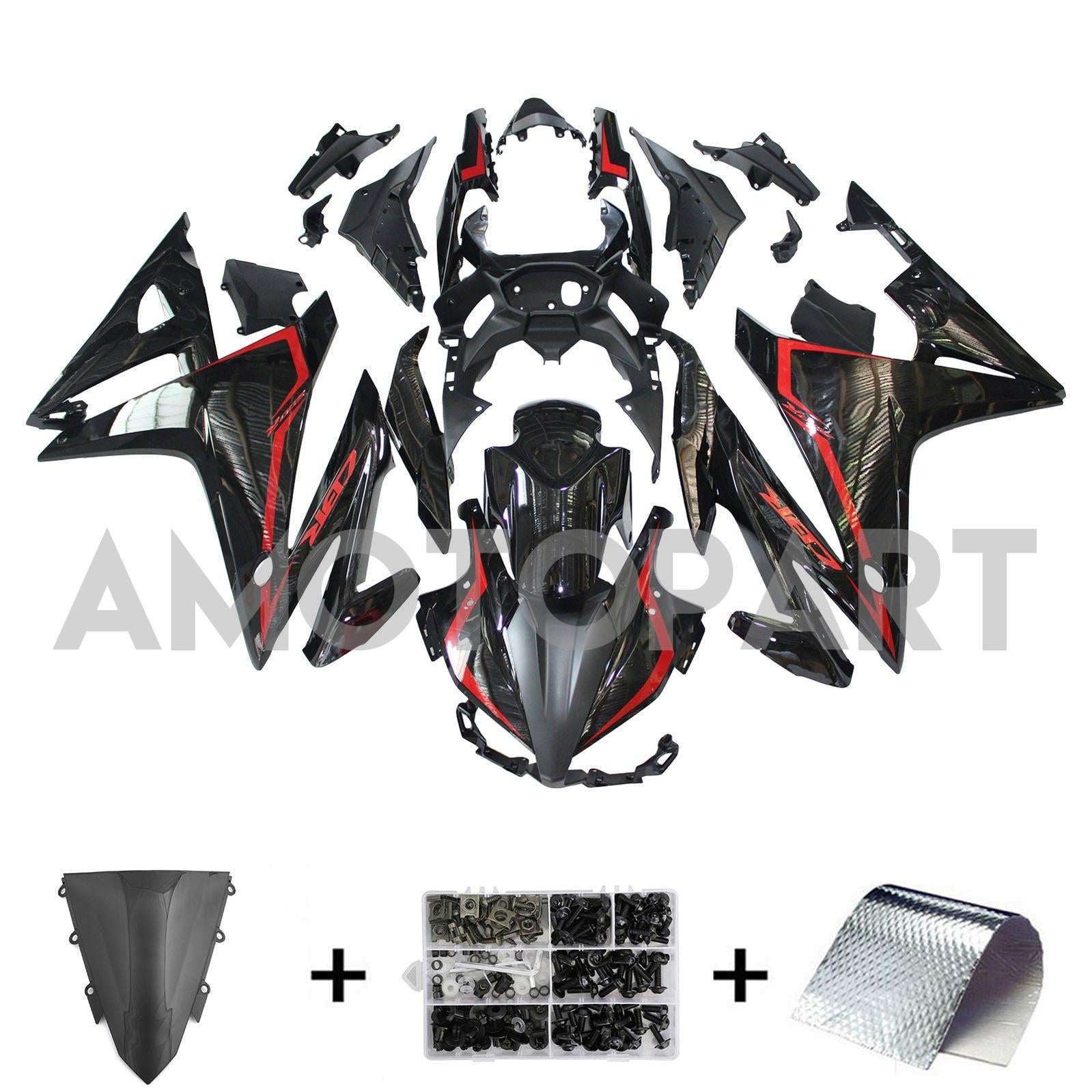Amotopart 2016-2018 Honda CBR500R Black Red Fairing Kit