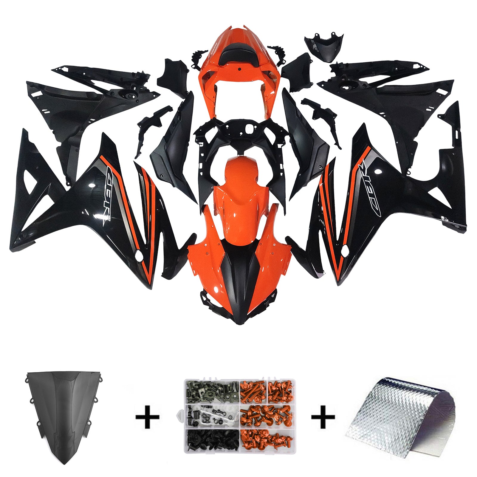 Amotopart 2016-2018 Honda CBR500R Black Orange Fairing Kit