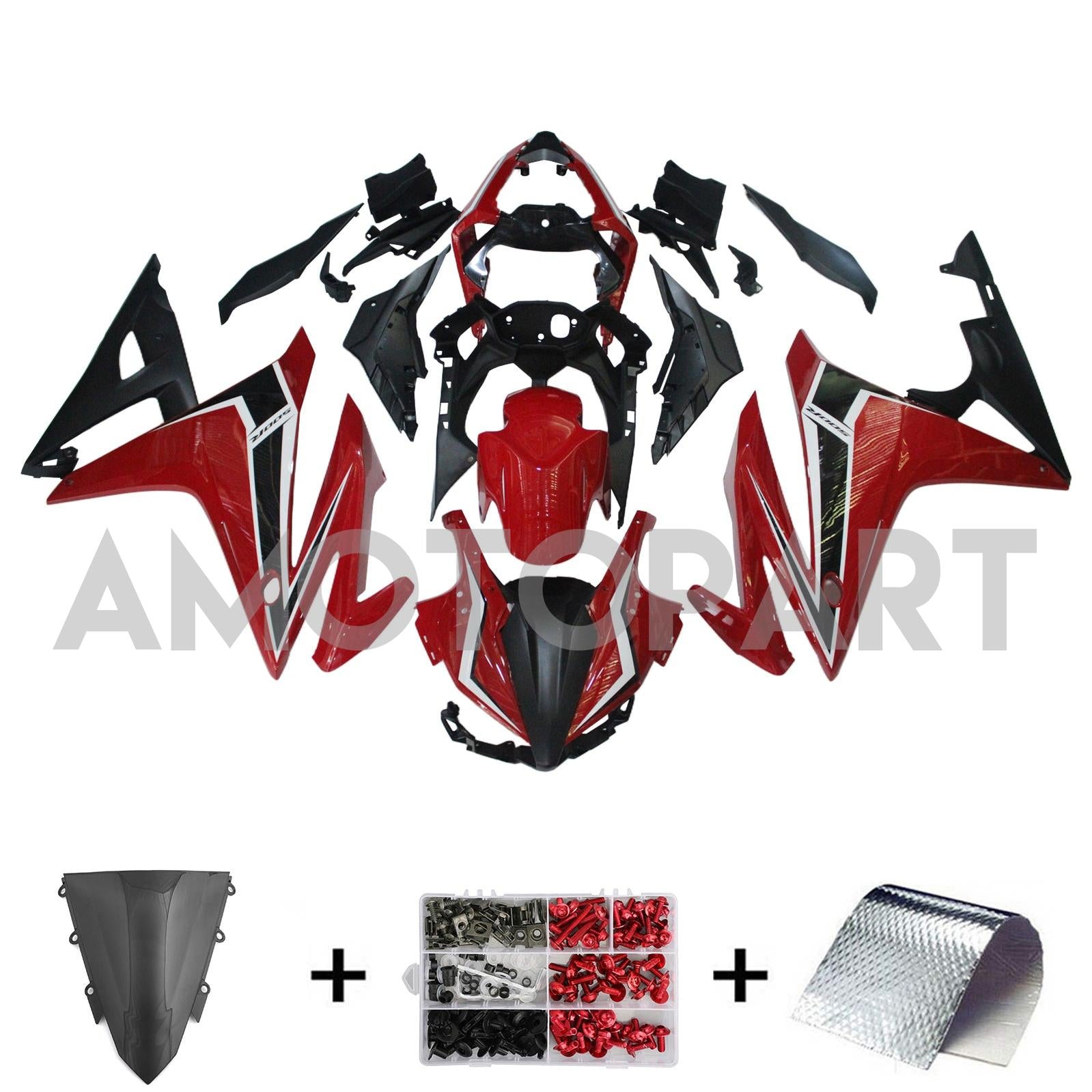 Amotopart 2016-2018 Honda CBR500R Red Black Fairing Kit