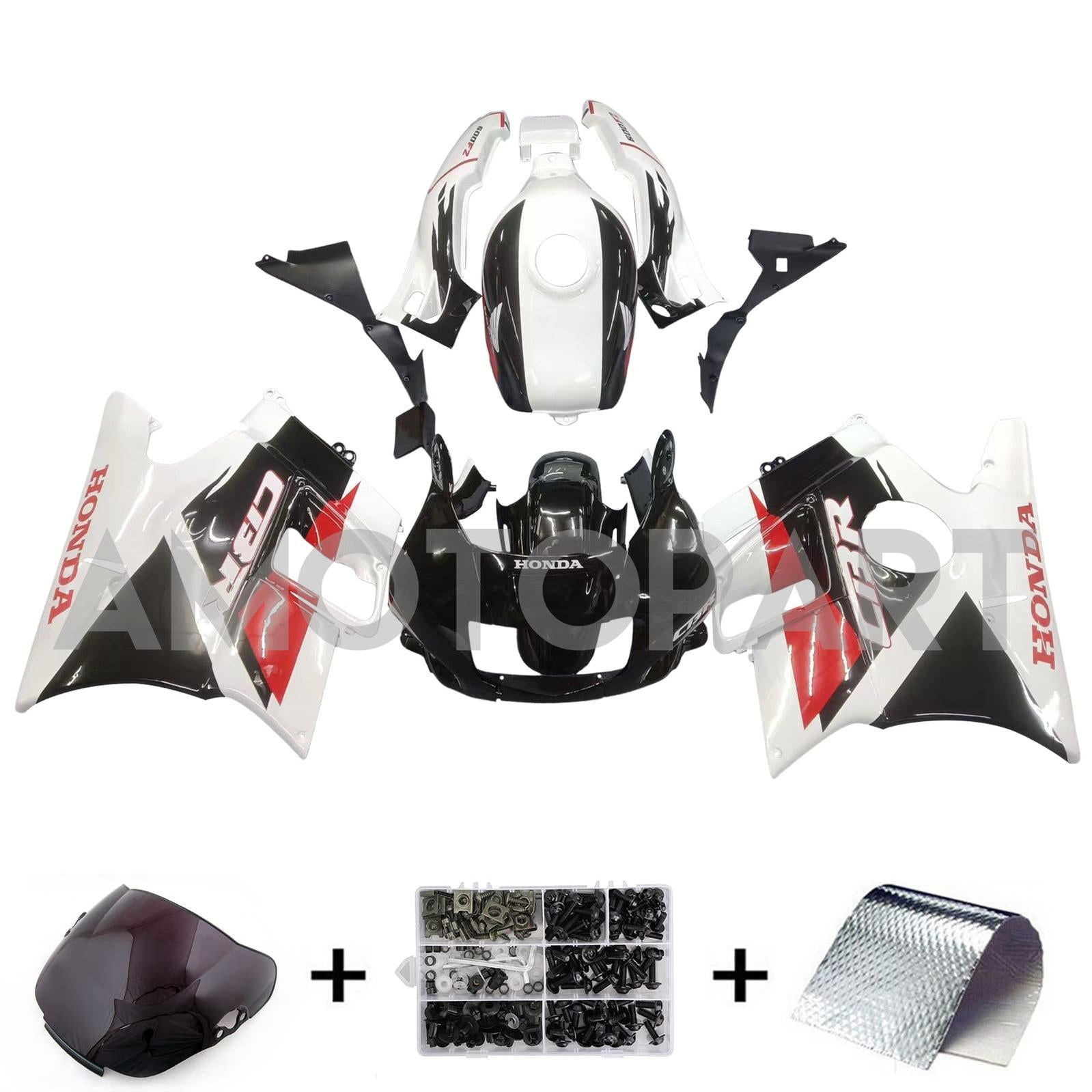 Amotopart 1991-1994 Honda CBR600 F2 Fairing White&Black Kit