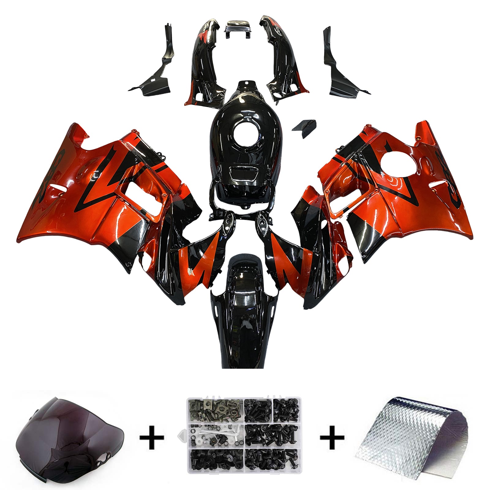 Amotopart 1991-1994 Honda CBR600 F2 Fairing Dark Orange & Black Kit