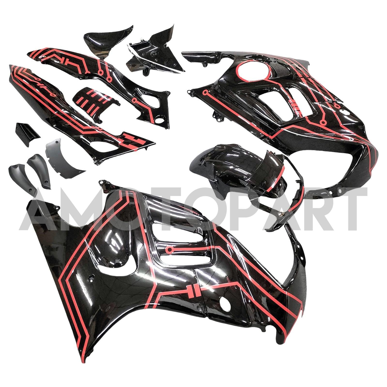 Amotopart Verkleidung für Honda CBR600 F3 (1997–1998), schwarz & Red Style3 Kit
