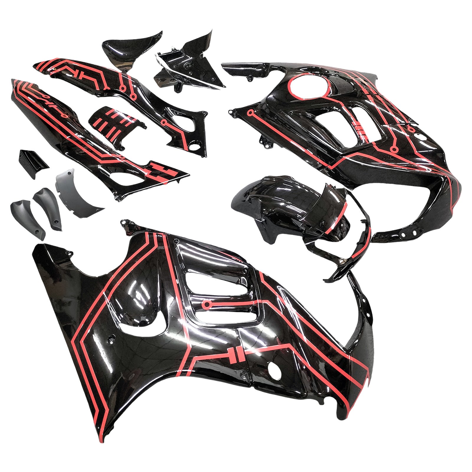Amotopart 1997–1998 Honda CBR600 F3 Verkleidung, Schwarz & Rotes Style3-Kit