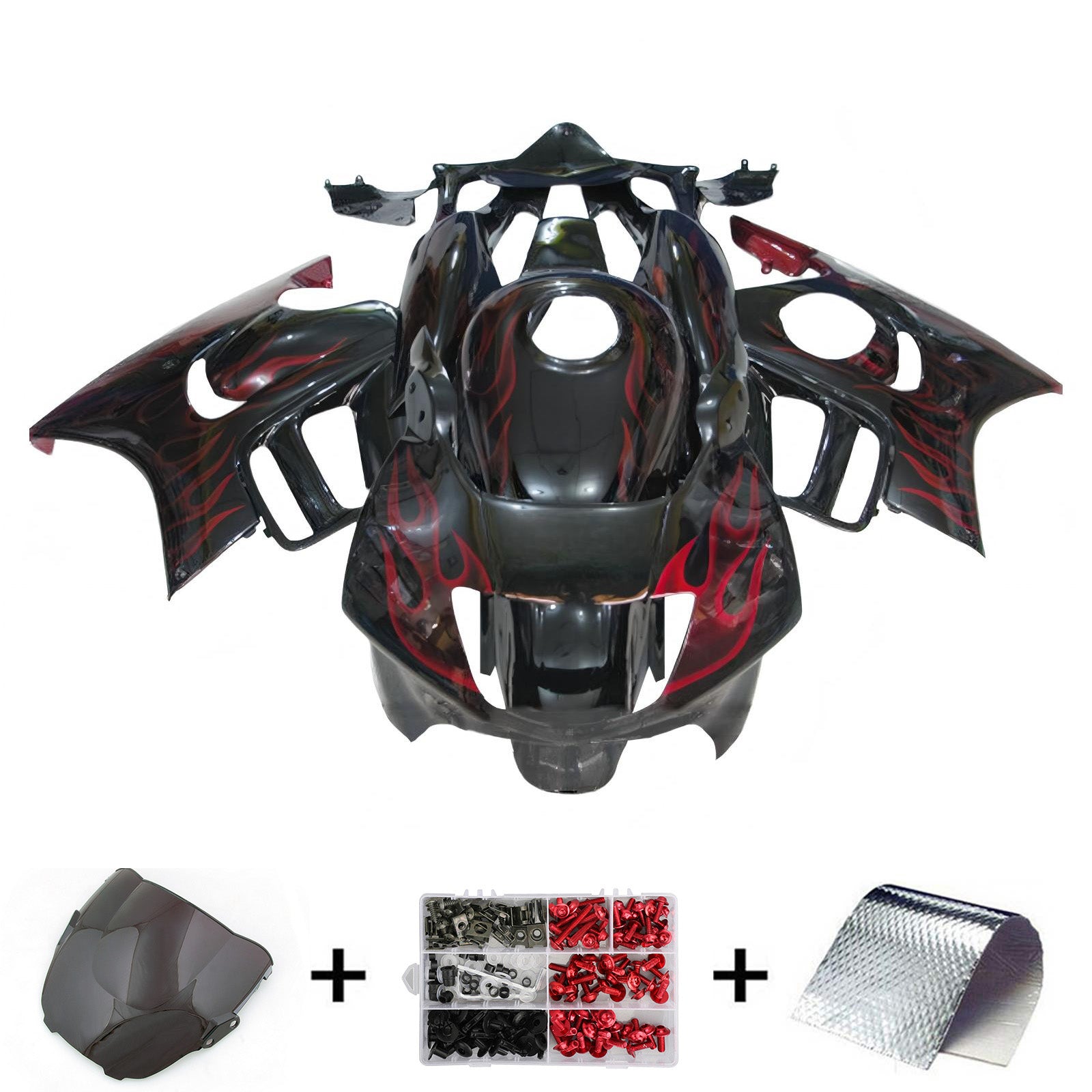 Amotopart 1997-1998 Honda CBR600 F3 Schwarz & Red Flame Verkleidungssatz