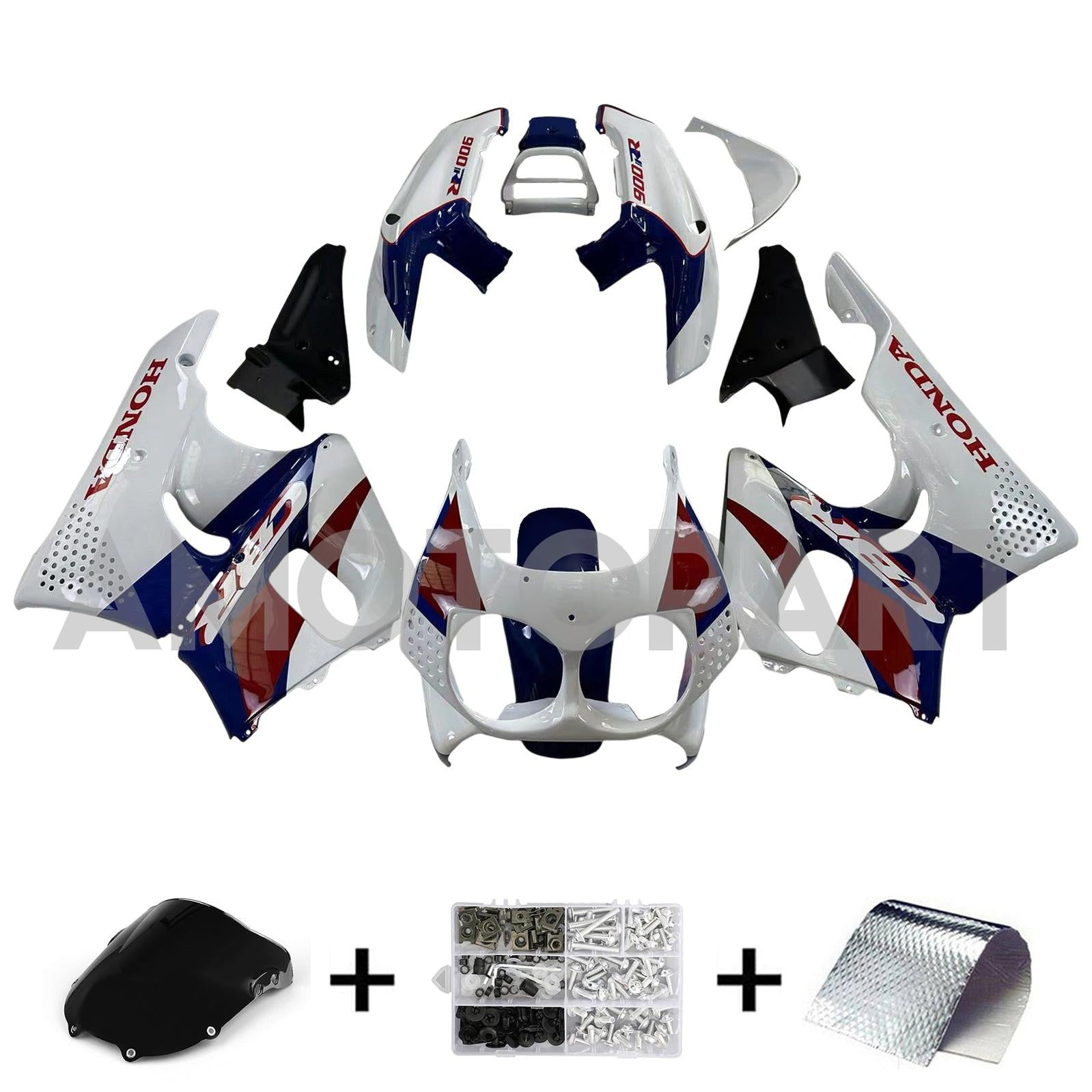 Amotopart 1992-1993 Honda CBR900RR 893 Fairing White Blue Kit