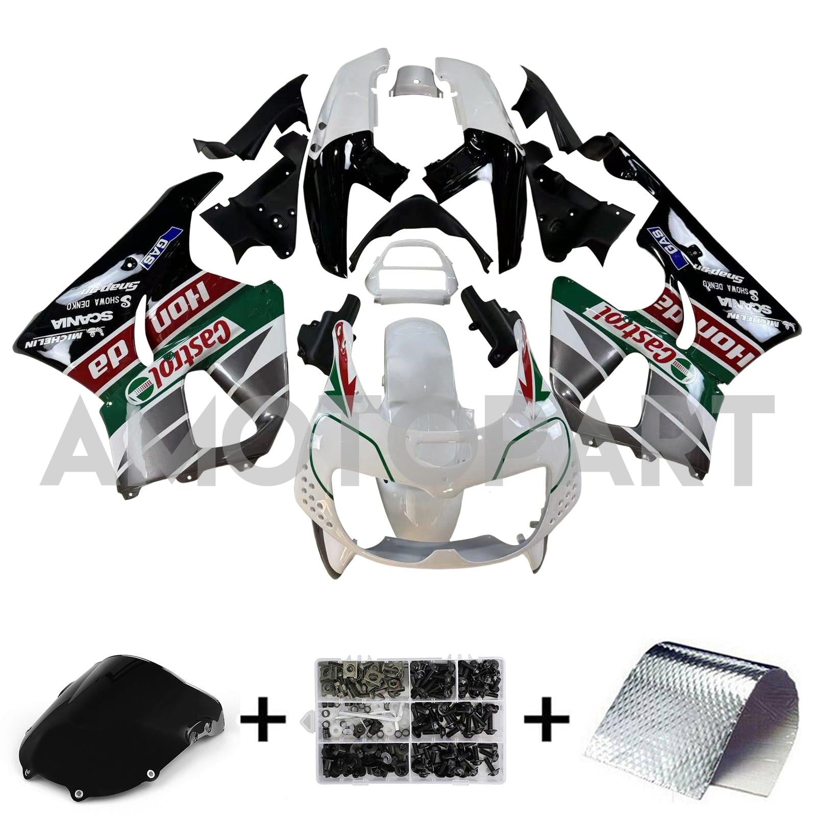 Amotopart 1996-1997 ホンダ CBR900RR 893 フェアリング Rブラック&グリーン Castrol キット
