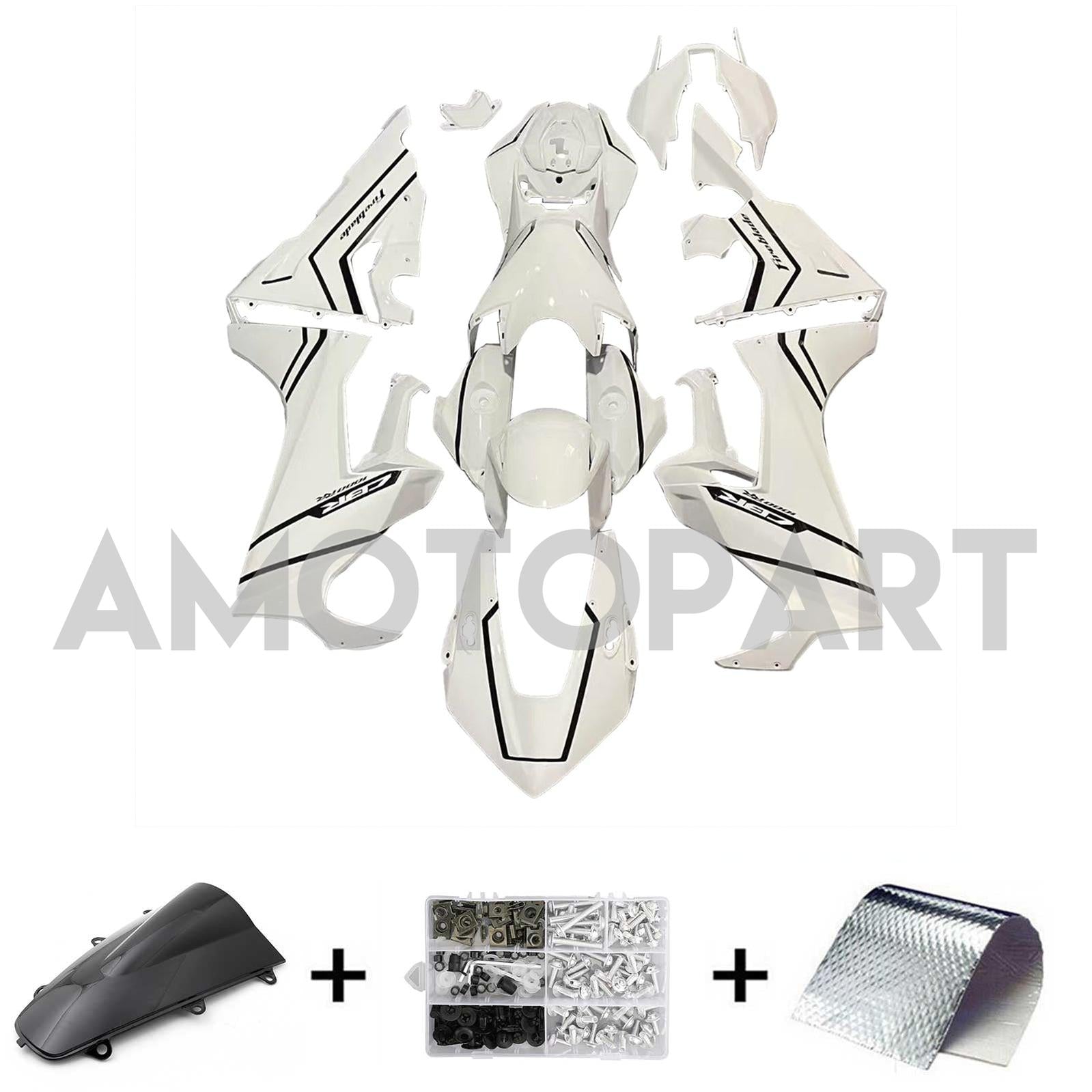 Amotopart Honda CBR1000RR Blanc 2017-2025 & Kit de carénage à rayures noires