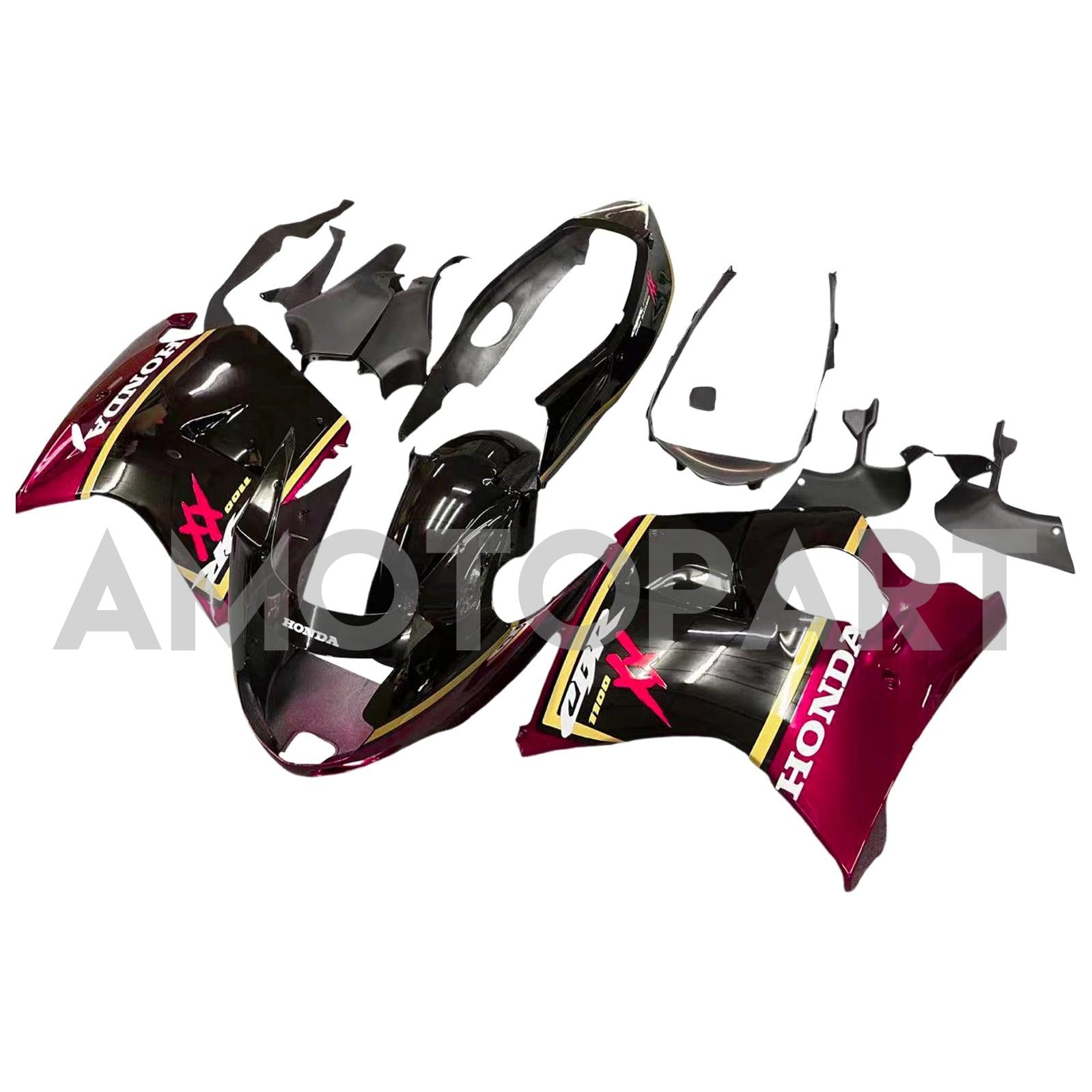 Amotopart Verkleidung für Honda CBR1100XX SuperBlackBird (1996–2007), Rot&Schwarzes Set