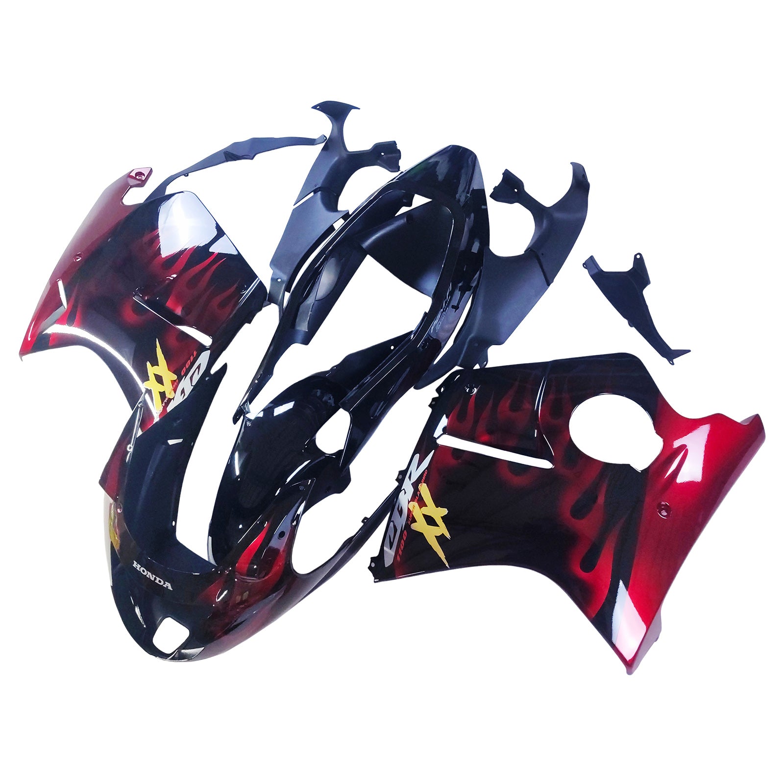 Amotopart 1996-2007 Honda CBR1100XX SuperBlackBird Fairing Glossy Black&Red Fire Kit