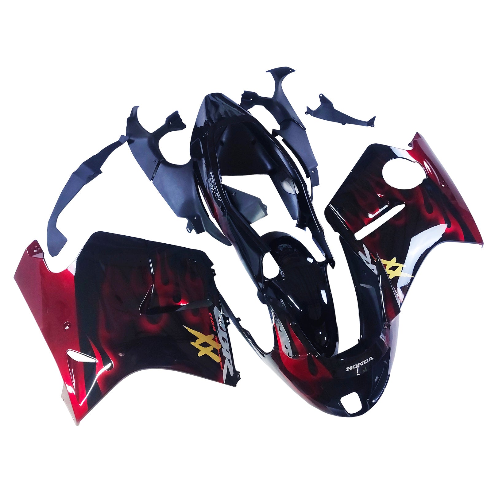 Amotopart 1996-2007 Honda CBR1100XX SuperBlackBird Fairing Glossy Black&Red Fire Kit