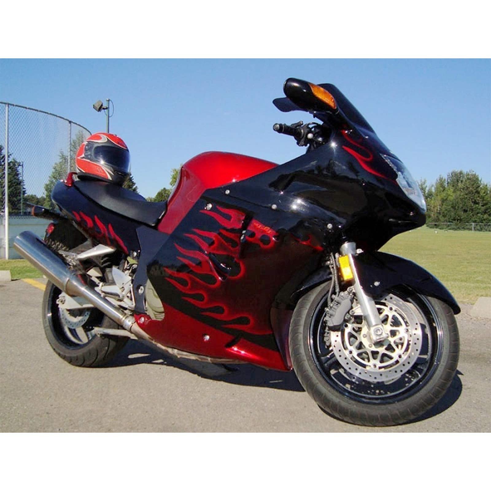 Amotopart 1996-2007 Honda CBR1100XX Super Blackbird Fairing Gloss Black & Red Fire Kit