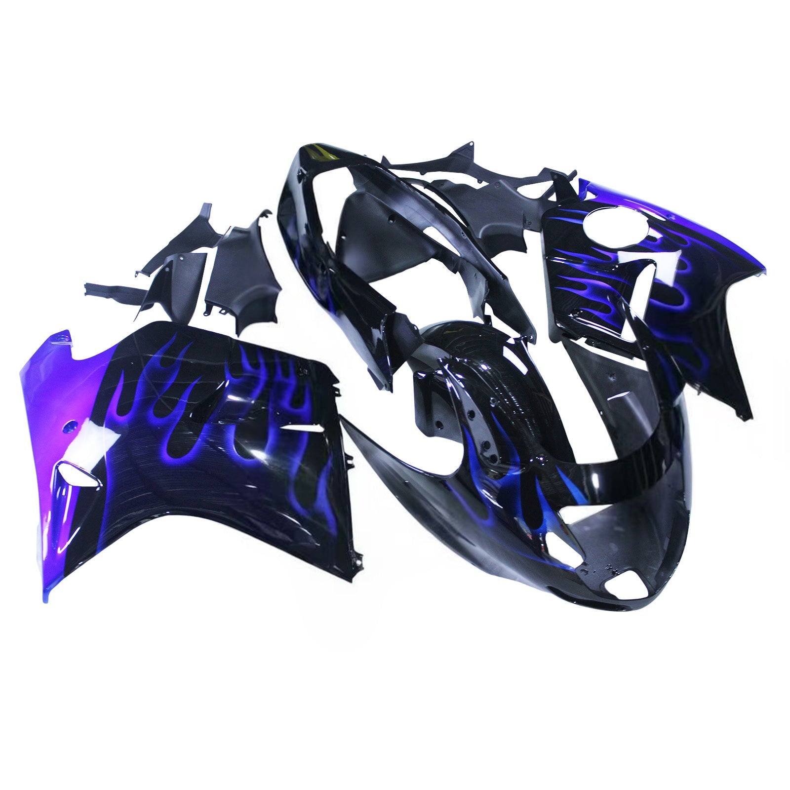 Amotopart 1996-2007 Honda CBR1100XX SuperBlackBird Fairing Blue Fire&Black Kit