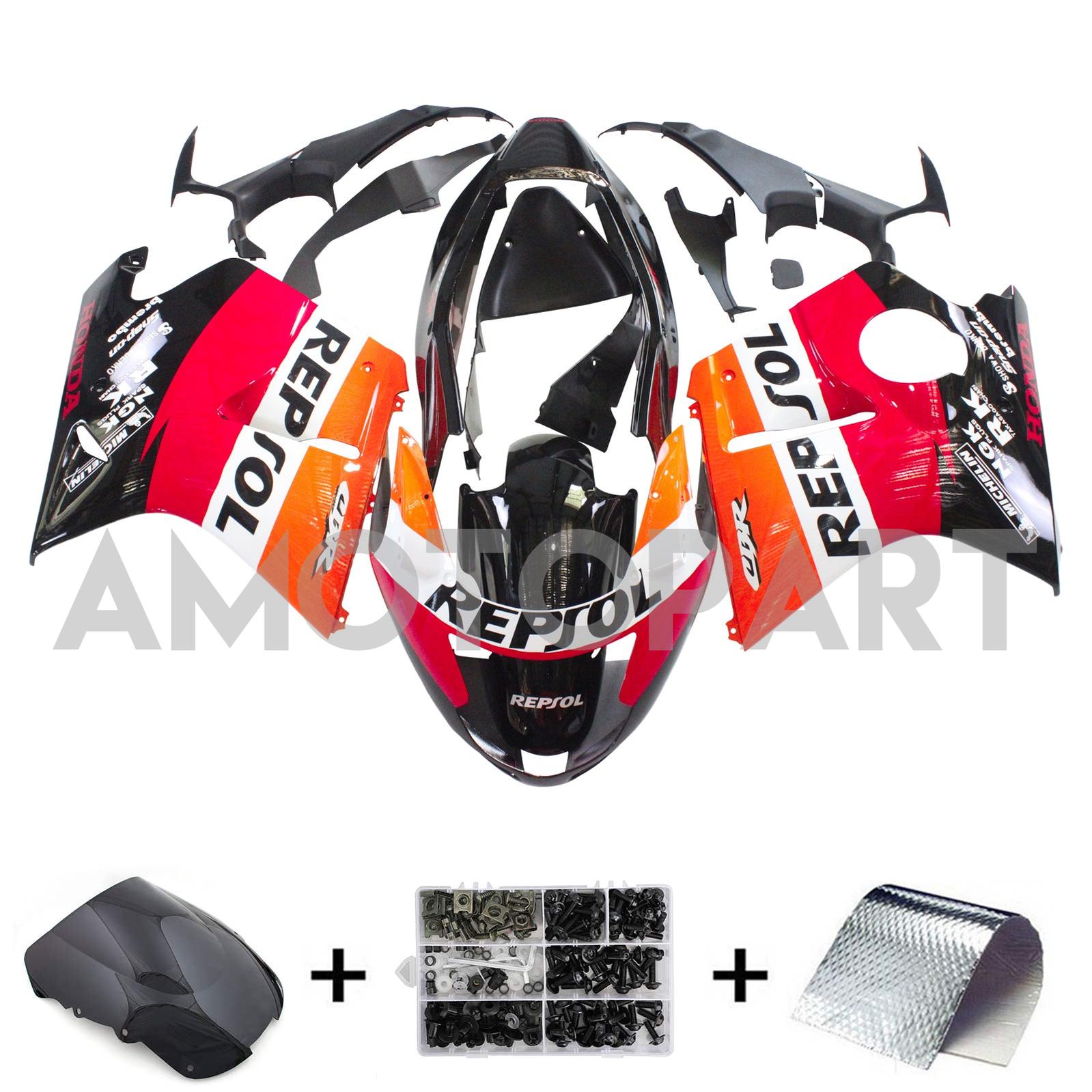 Amotopart 1996-2007 Honda CBR1100XX SuperBlackBird Fairing Red&Orange Kit