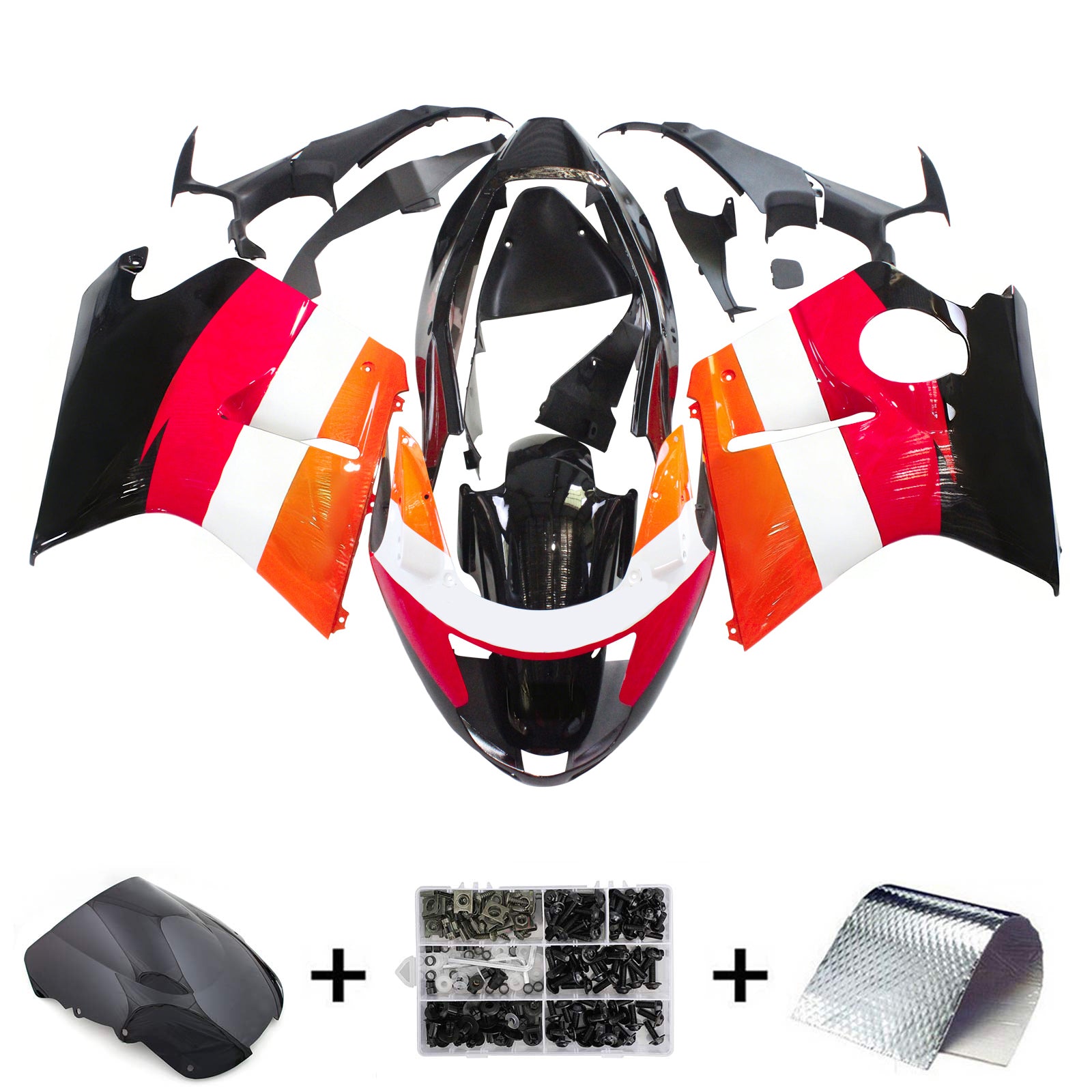 Amotopart 1996-2007 ホンダ CBR1100XX SuperBlackBird フェアリング レッド&オレンジ キット