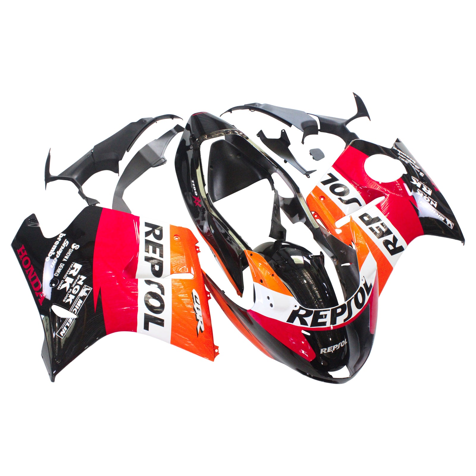 Amotopart 1996–2007 Honda CBR1100XX SuperBlackBird Verkleidung, Rot&Orange Kit