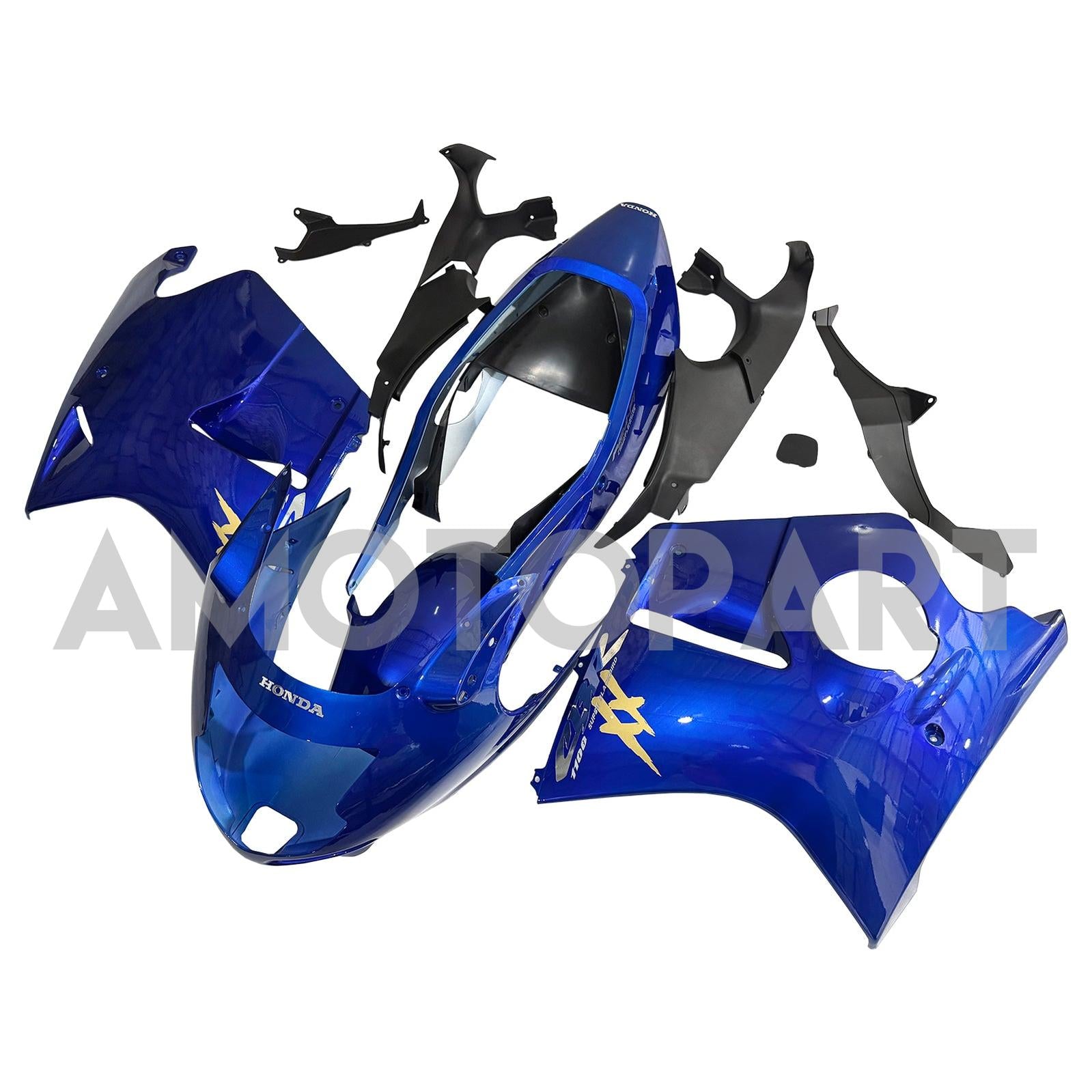 Amotopart 1996–2007 Honda CBR1100XX SuperBlackBird Verkleidungsset in glänzendem Blau