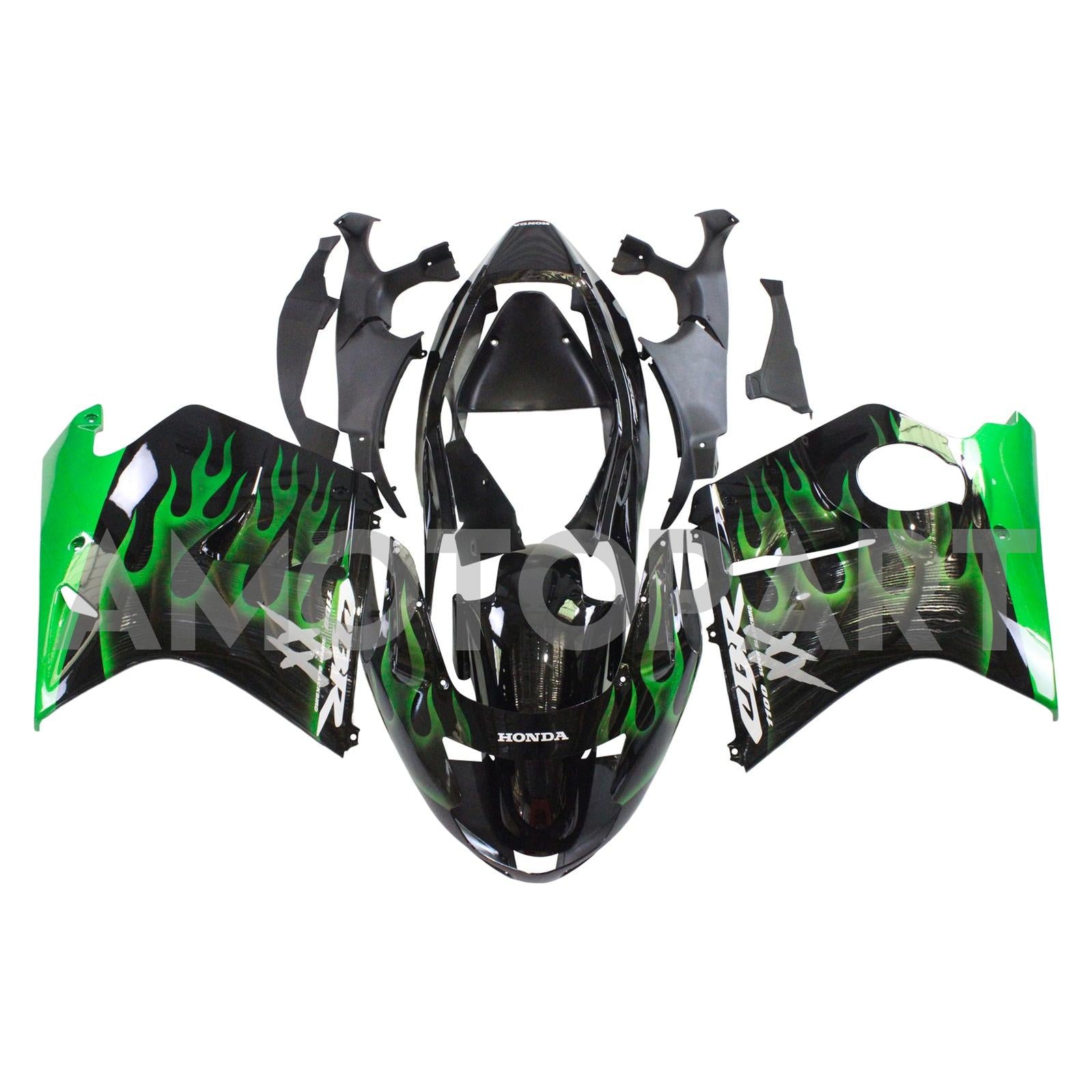 Amotopart Verkleidung für Honda CBR1100XX SuperBlackBird (1996–2007), Grün&Schwarzes Set