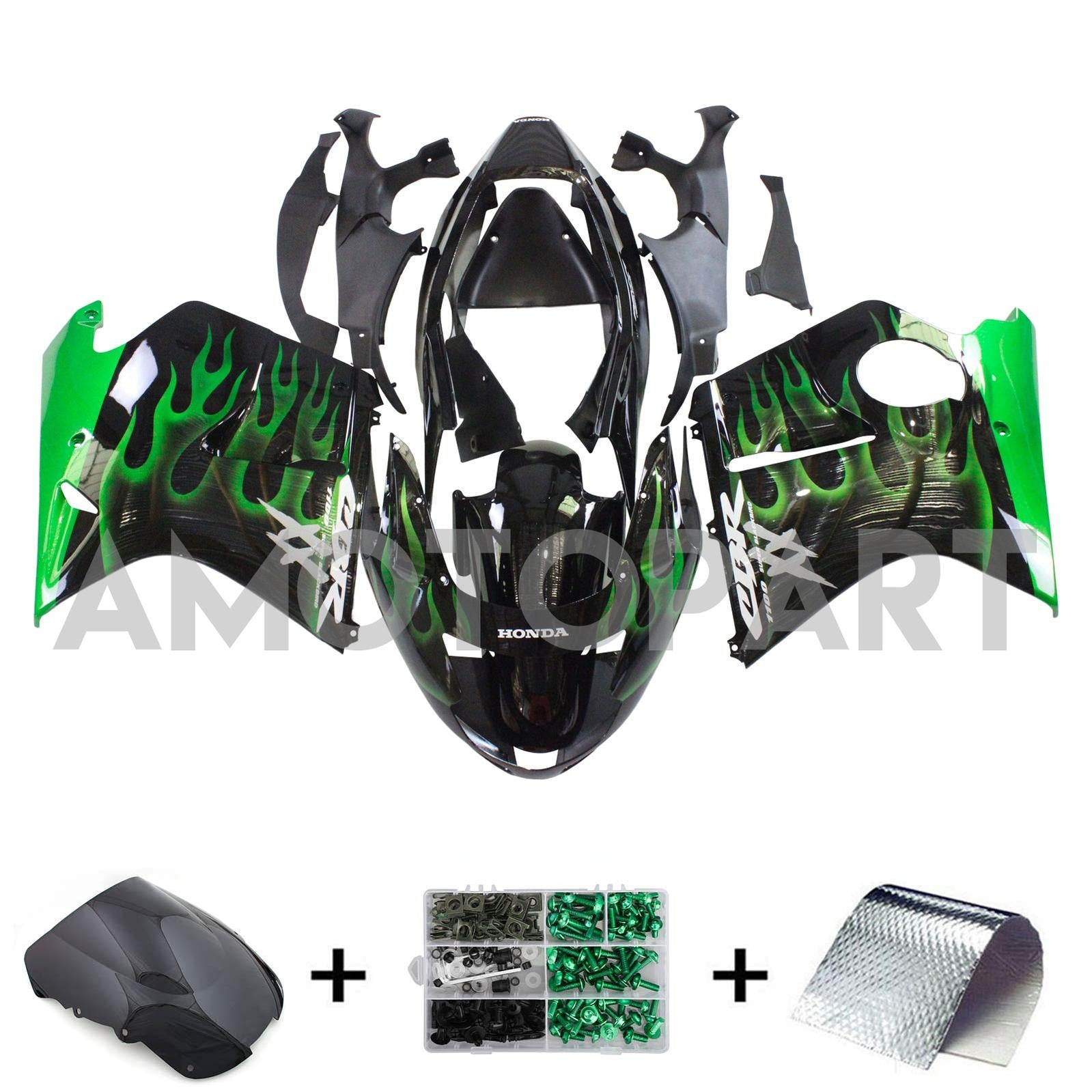 Amotopart 1996-2007 Honda CBR1100XX SuperBlackBird Fairing Green&Black Kit