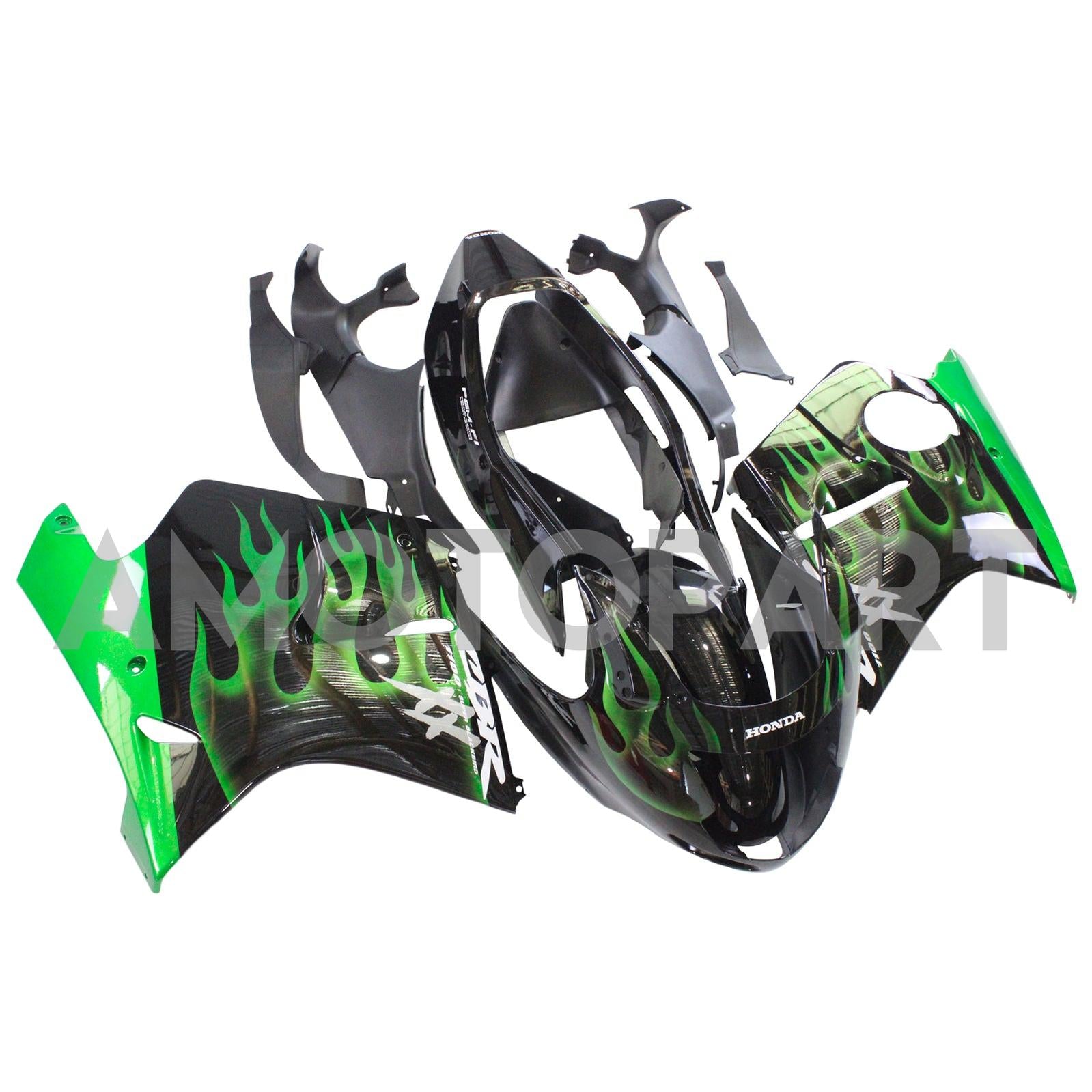 Amotopart Verkleidung für Honda CBR1100XX SuperBlackBird (1996–2007), Grün&Schwarzes Set