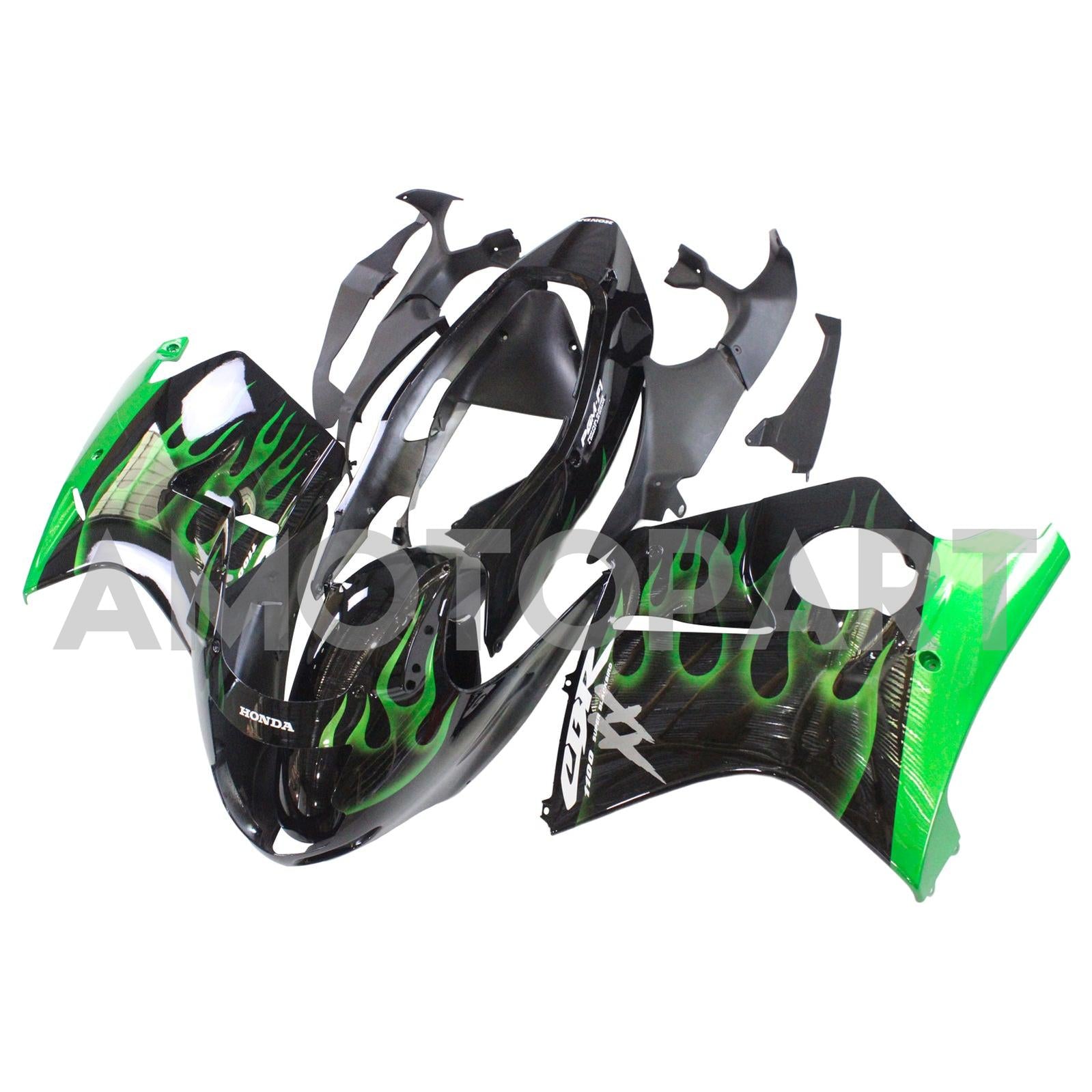 Amotopart Verkleidung für Honda CBR1100XX SuperBlackBird (1996–2007), Grün&Schwarzes Set