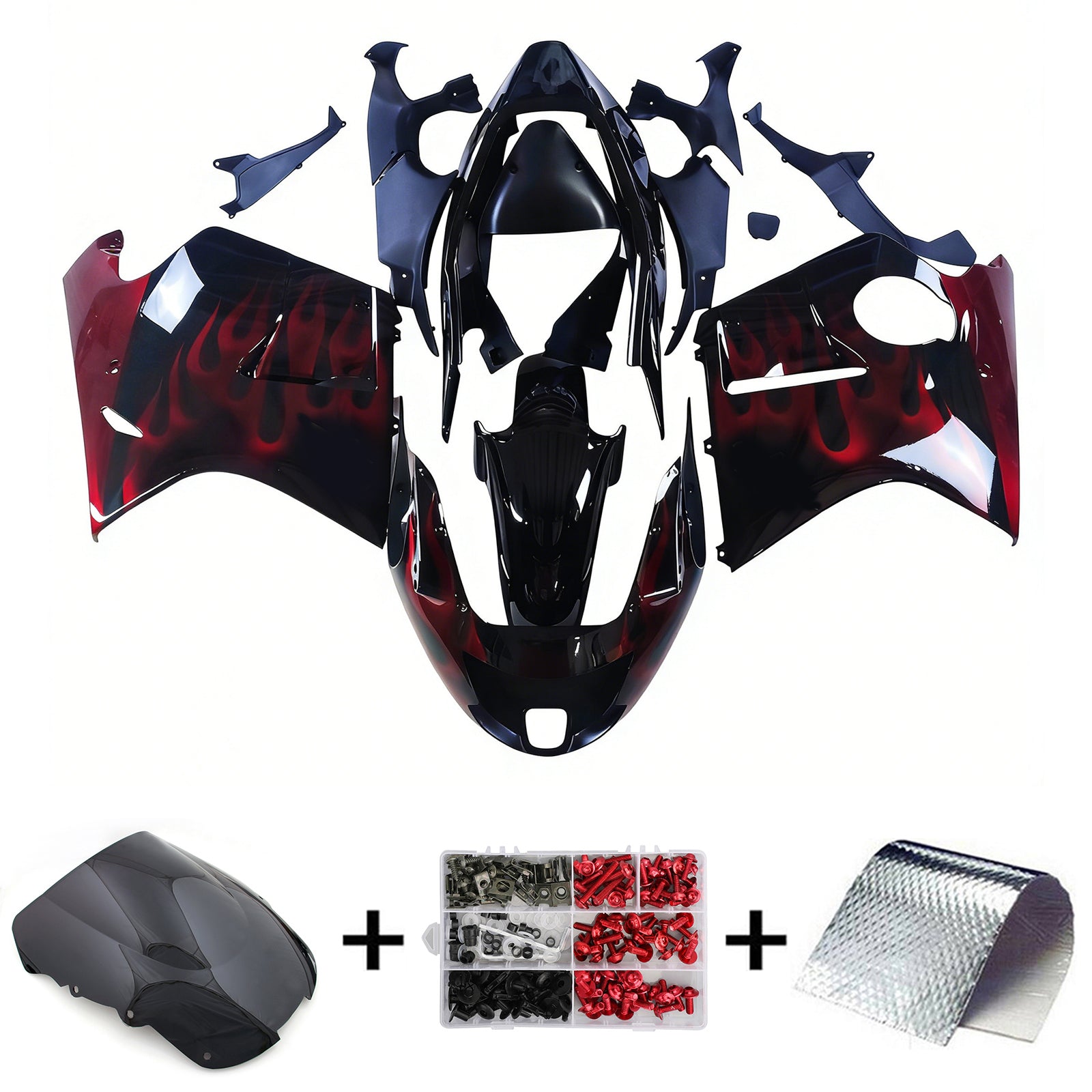 Amotopart 1996-2007 CBR1100XX SuperBlackBird Honda Kit carena rosso e nero