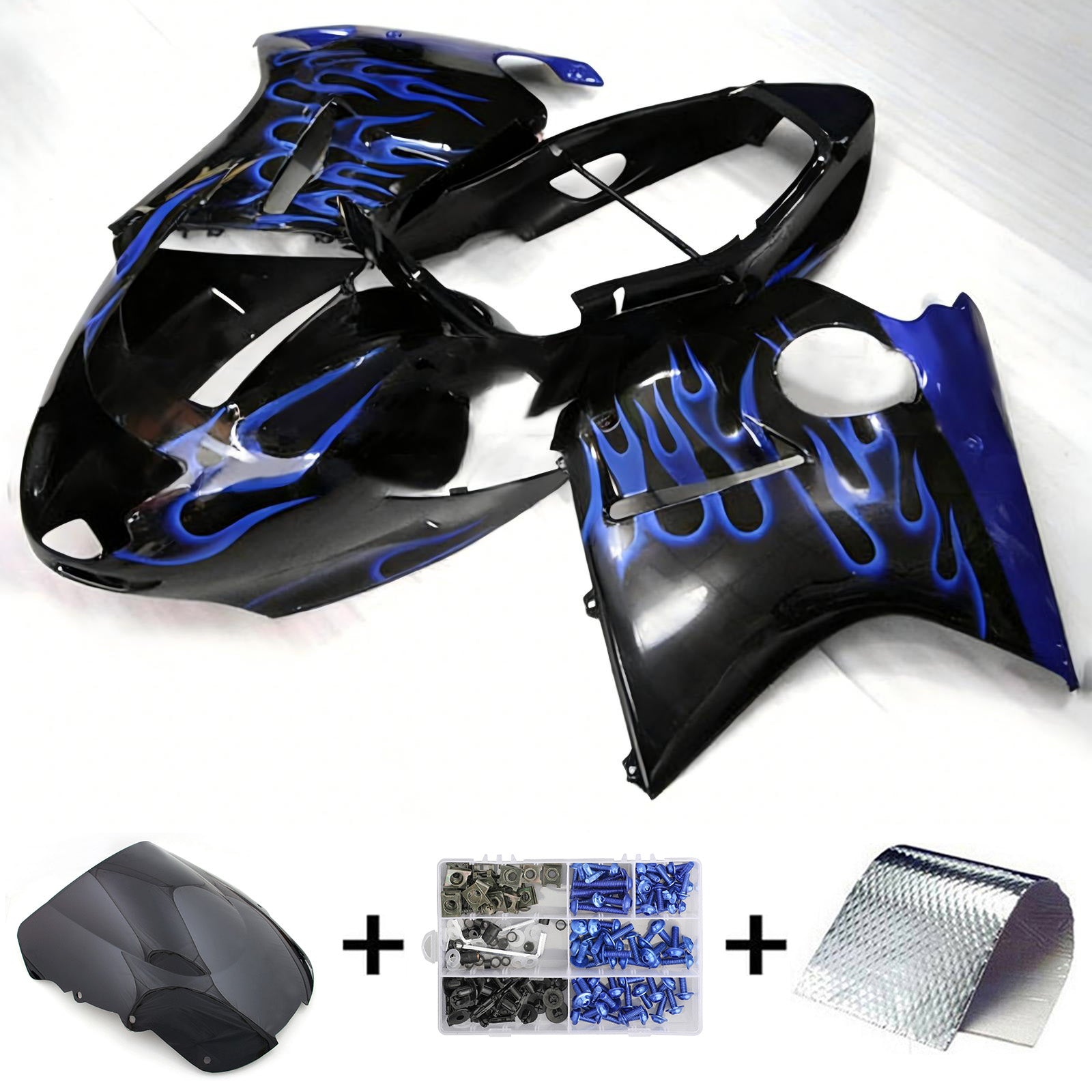 Amotopart 1996-2007 CBR1100XX SuperBlackBird Honda Nero con kit carenatura Blue Flame