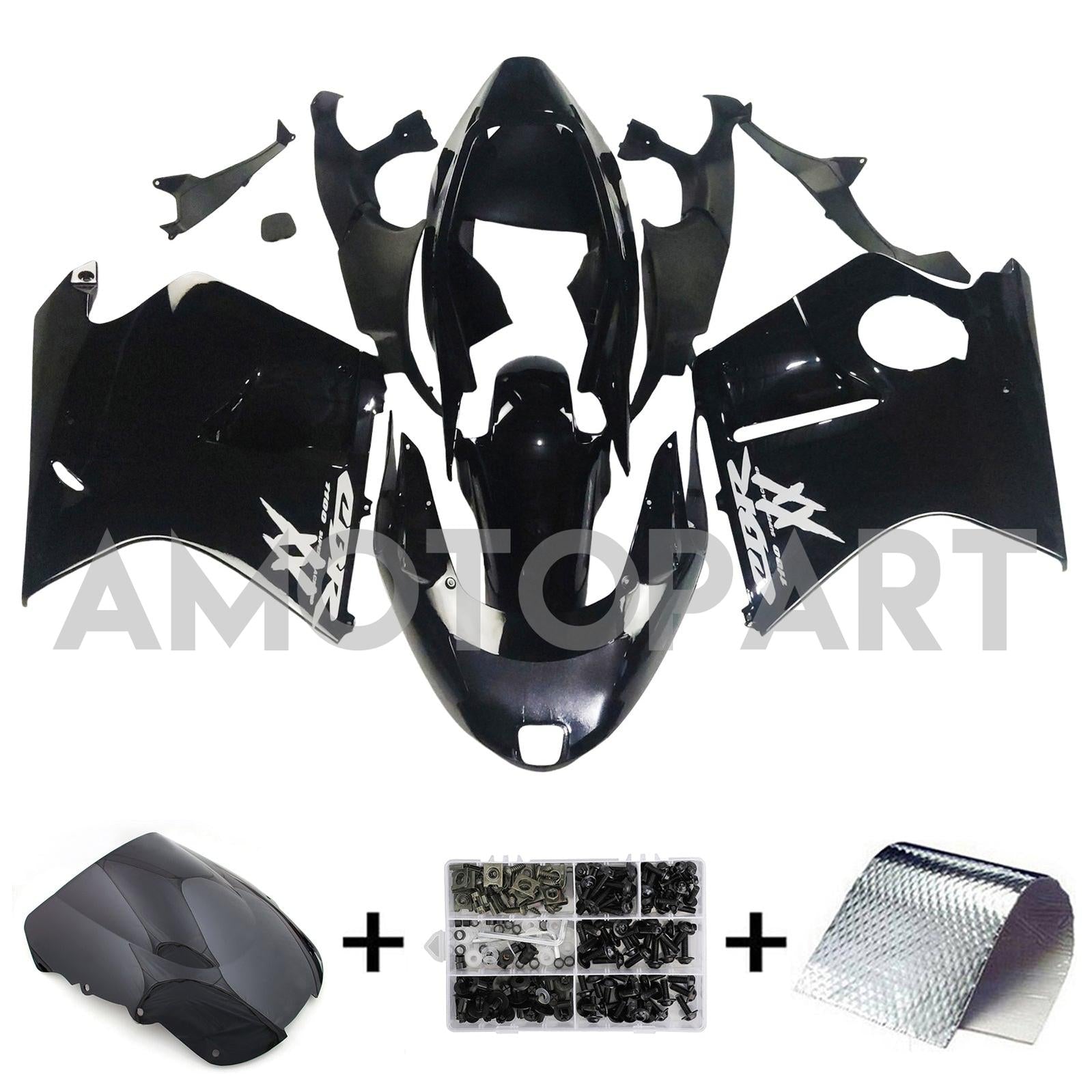 Amotopart 1996-2007 CBR1100XX SuperBlackBird Honda Black Fairing Kit