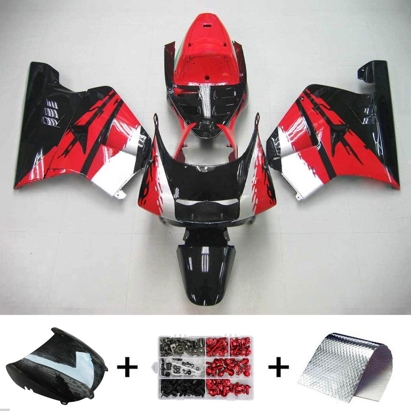 Amotopart 1990-1993 Honda NSR250 PGM-3 Fairing Red&Black Style5 Kit