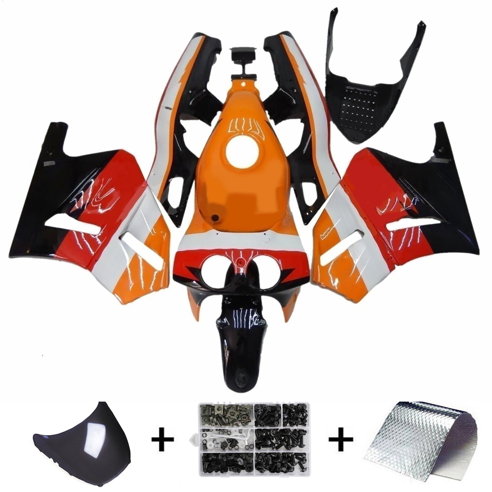 Amotopart 1988-1992 Honda VFR400R NC30 Black Orange Red White Fairing Kit