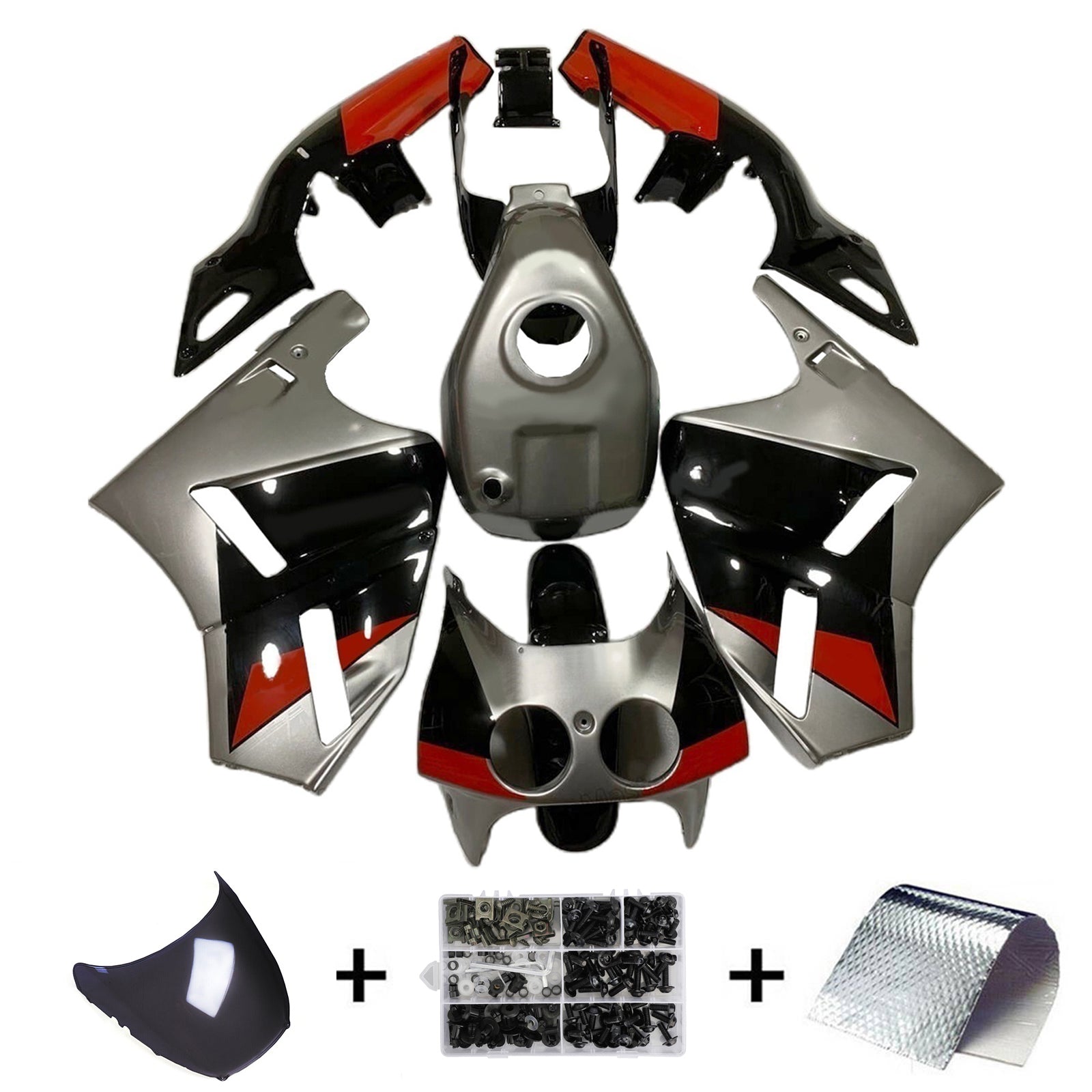 Amotopart 1988-1992 Honda VFR400R NC30 Gray Black Red Fairing Kit