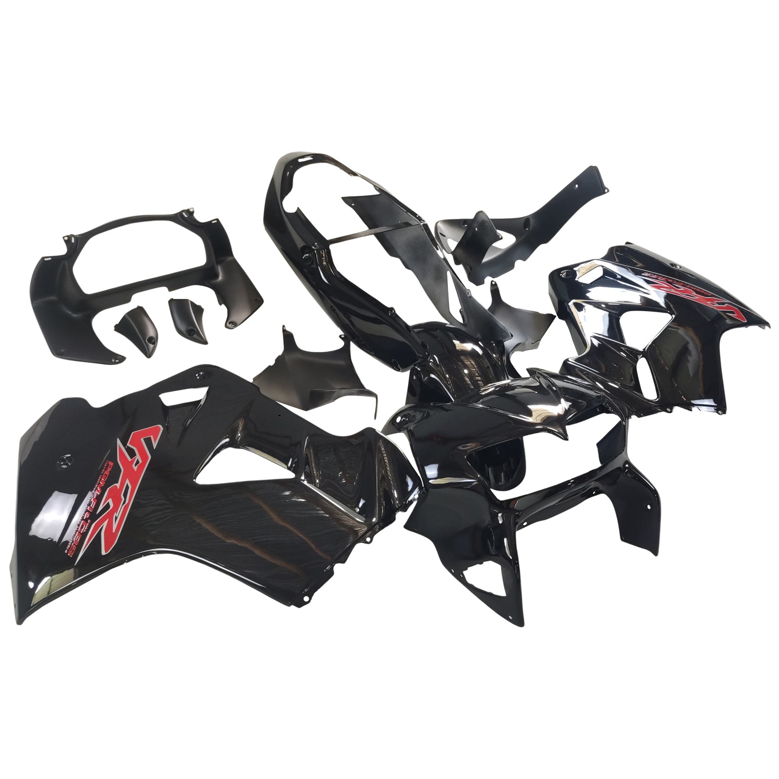 Amotopart 1998-2001 Honda VFR800 Fairing Gloss Black & Red Logo Kit