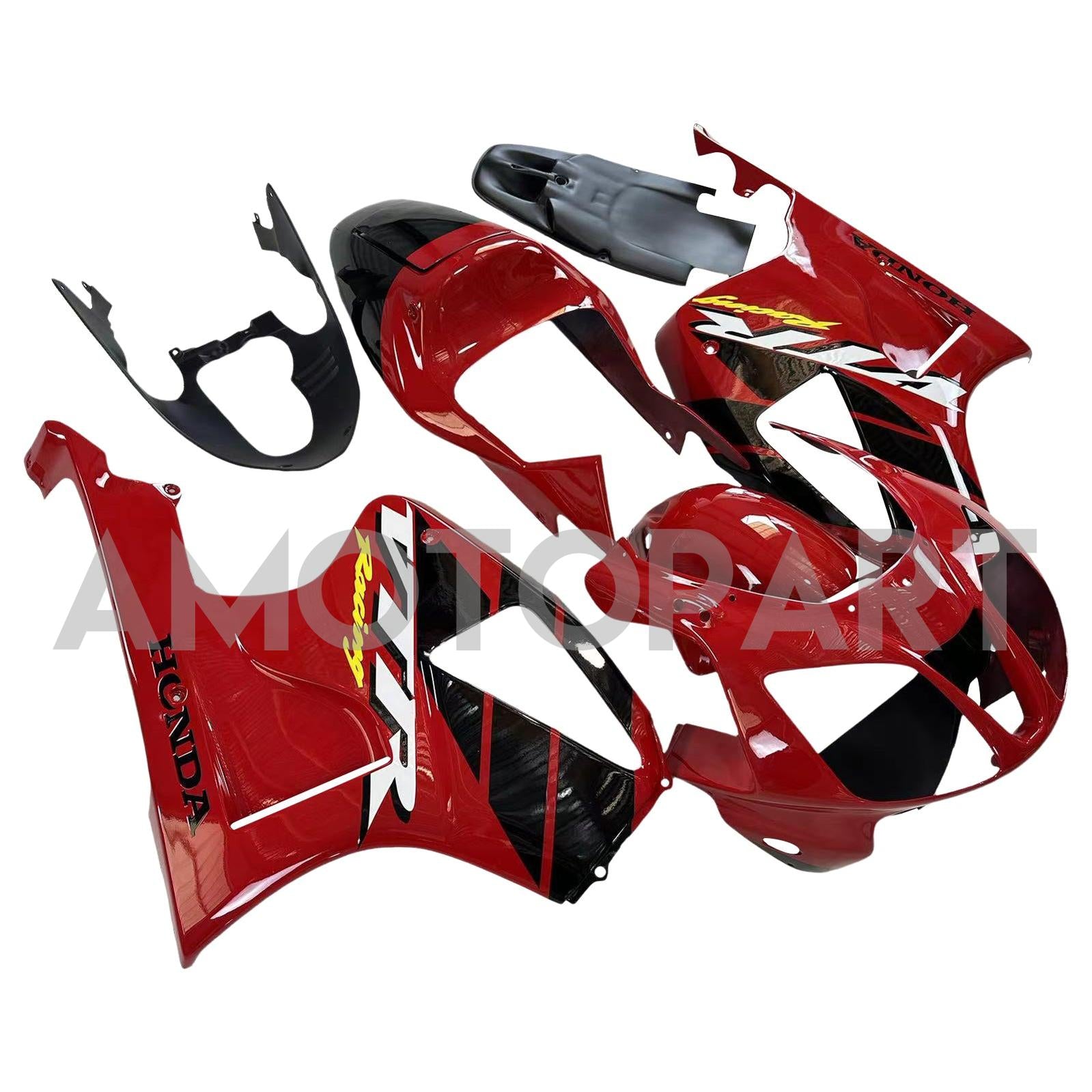 Amotopart Verkleidung für Honda VTR1000 RC51 (2000–2006), schwarz&Rotes Trikot