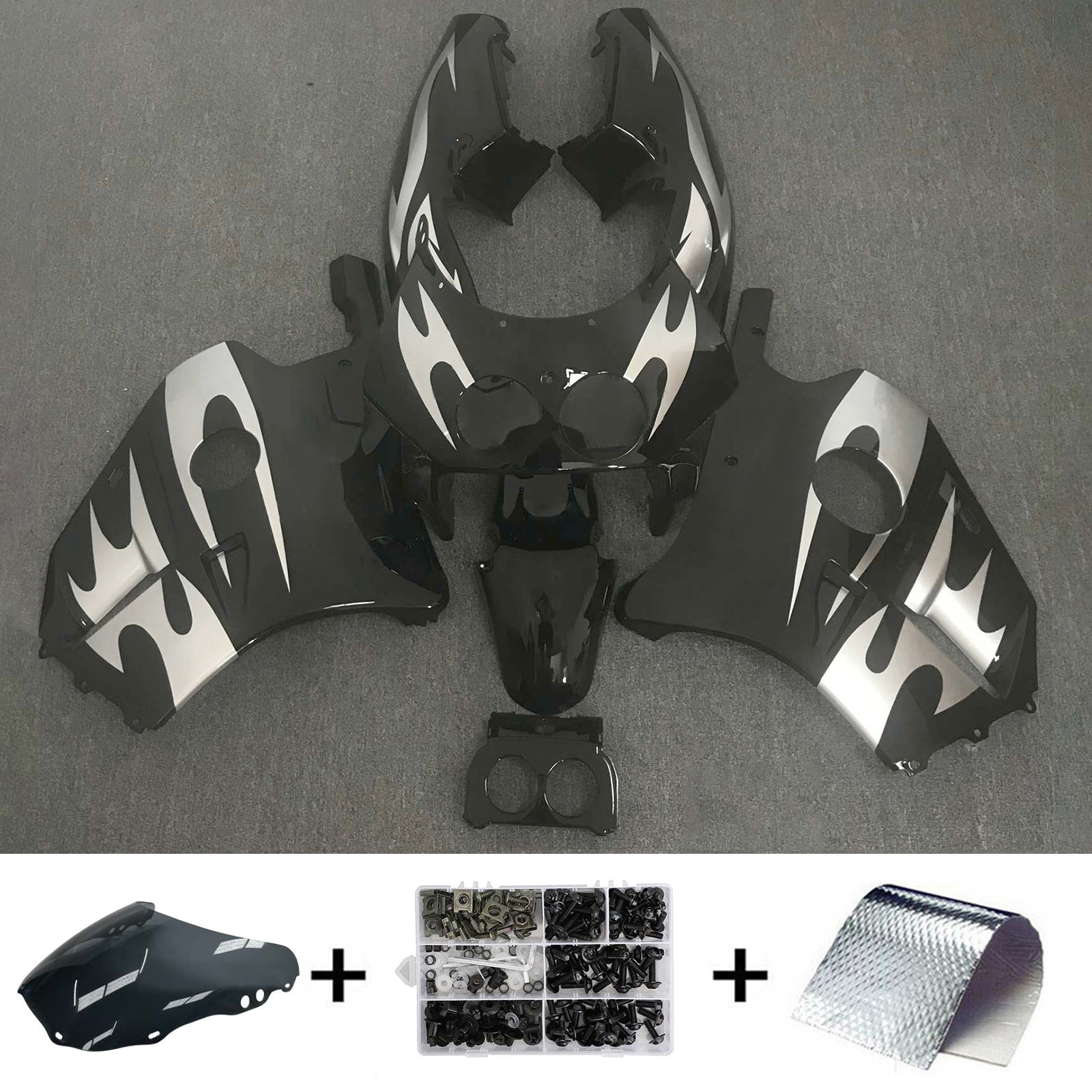 Amotopart 1988-1989 CBR250RR MC19 Honda Black & Silver Fairing Kit