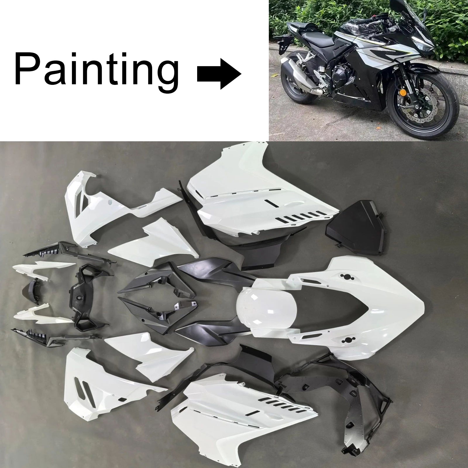 Amotopart 2024-2025 Honda CBR500R CBR400R Black White Grey Fairing Kit