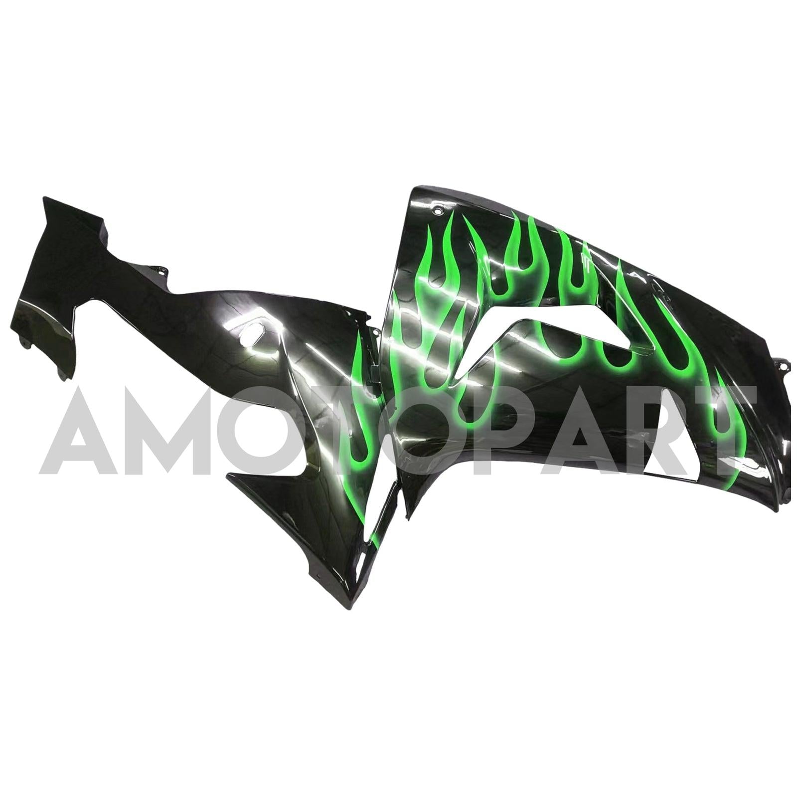 Amotopart 2006 2007 Kawasaki ZX10R Fairing Green Flames Kit