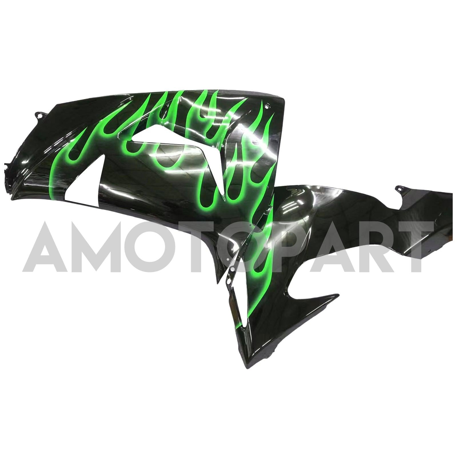 Amotopart 2006 2007 Kawasaki ZX10R Fairing Green Flames Kit